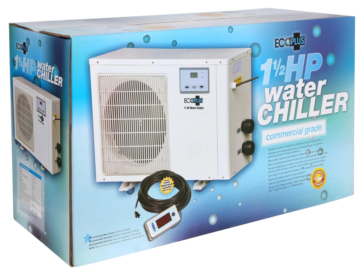 EcoPlus Commercial Grade Water Chiller, Cooler for Reservoirs, Hydroponics, and Aquariums, 1 ½ HP