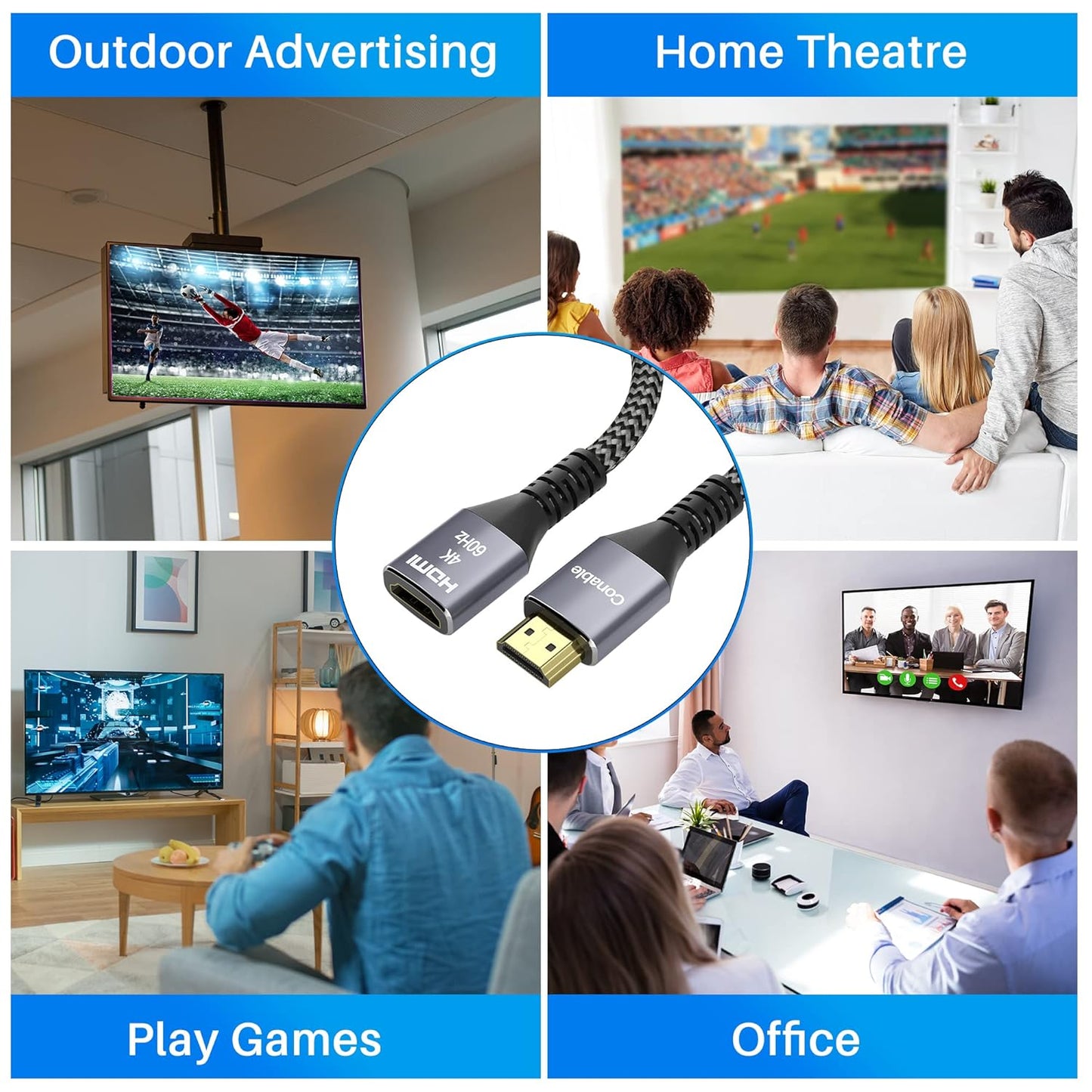 4K 15 2.0 3D 4K@60Hz 2160p 1080p 2.2 25 25 2 15FT HDMI Extension Cable Feet, HDMI Braided Extender Male to Female Cord
