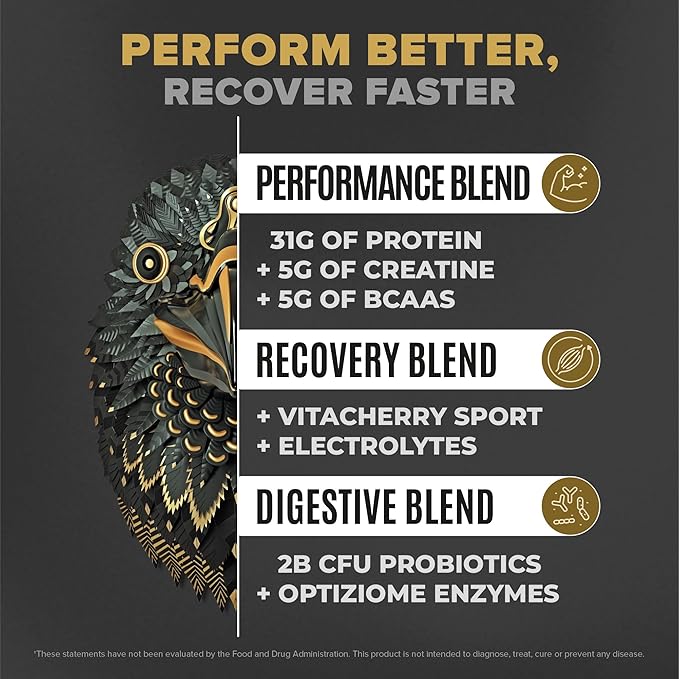 Falcon Performance Vegan Protein Powder, 31g Protein, 5g Creatine, 5g BCAA, Probiotics, Electrolytes, Pre Workout, Low Carb, Sugar Free & Dairy Free, Plant Based Vanilla Protein -19 Servings
