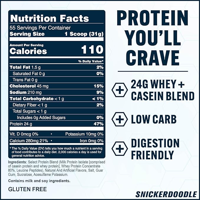 PEScience Select Protein Powder, Whey and Casein Blend, Clean Protein Powder for Women and Men, Low Calorie, Low Carb, Keto Friendly, Gluten Free - Snickerdoodle - 55 Servings