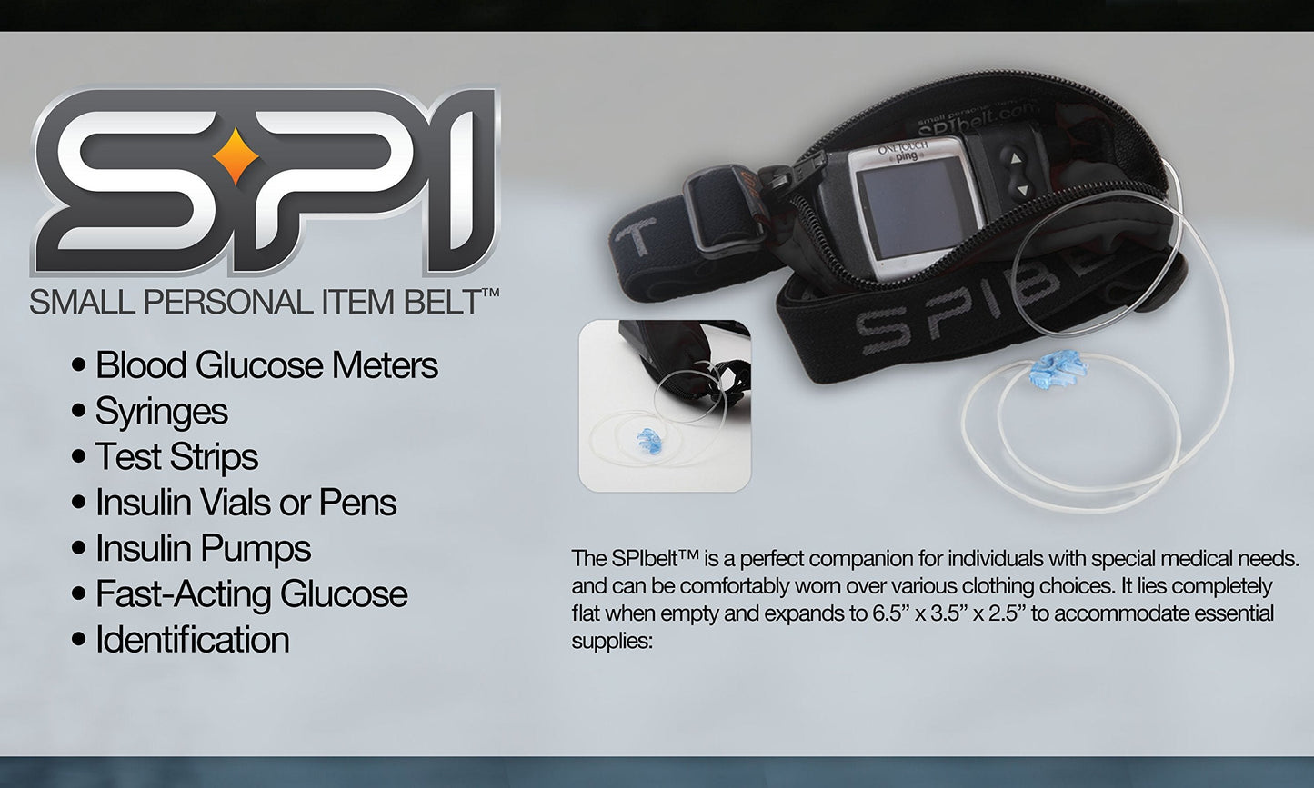 SPIbelt Diabetic Running Belt for Adults, Adjustable Waist, No Bounce, Expandable and Discreet Insulin Pump Pocket, No Logo Band, Black with Black Zipper