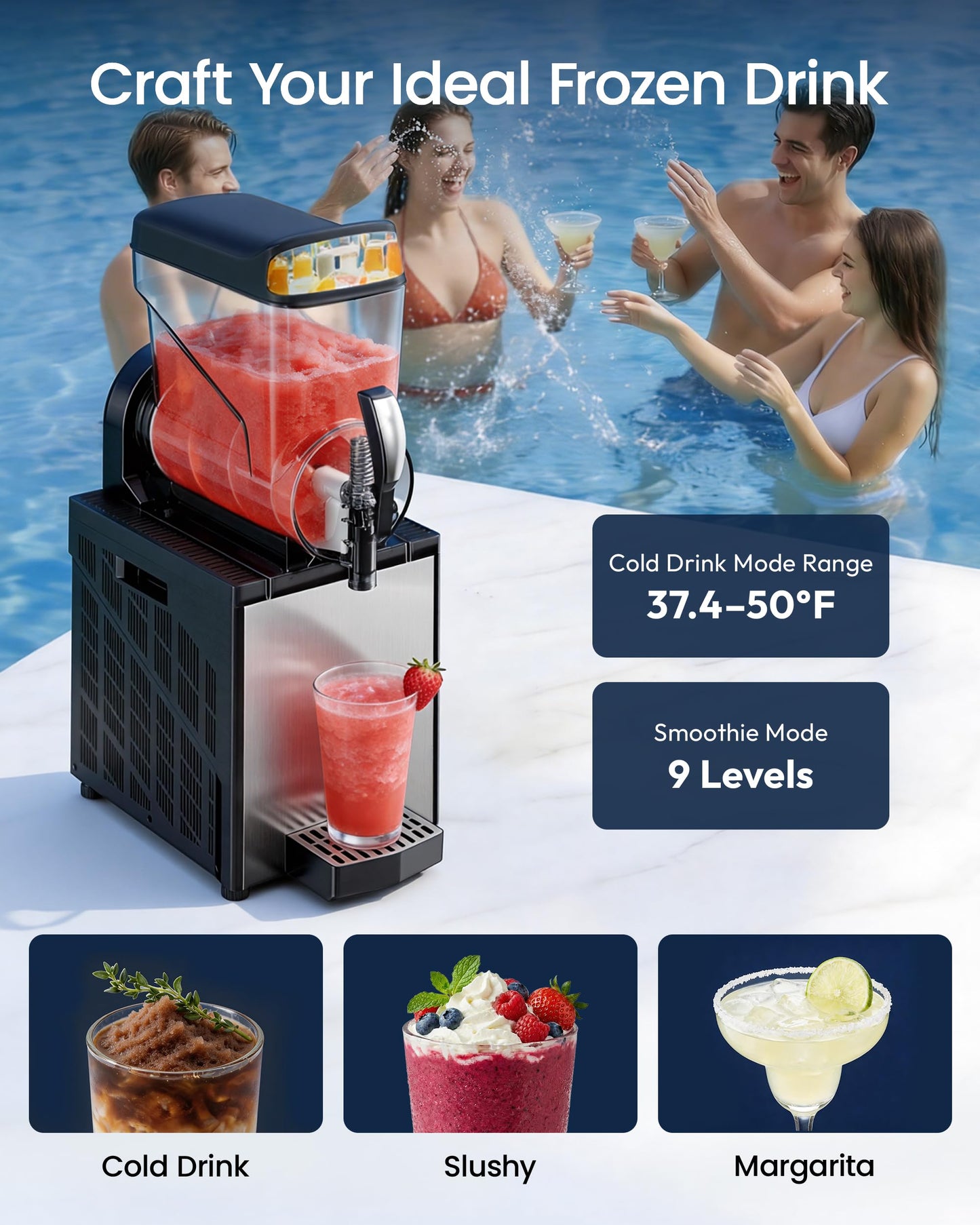 ICEVIVAL 15L Commercial Slushie Machine, Margarita Frozen Drink Machine with Independent Controls & LED，Commercial Slushy Machine Top for High-Traffic Bars Restaurants, ETL Certificated