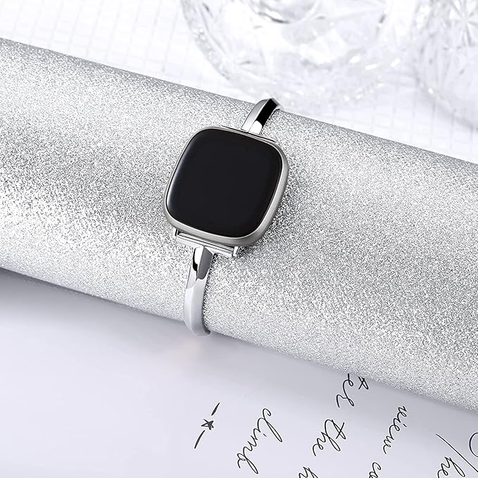 Silm Band Compatible with Fitbit Versa 4/Fitbit Sense 2 Band Cute Women, Bling Jewelry Metal Strap Replacement Compatible for Fitbit Sense/Versa 3 Women (Silver)