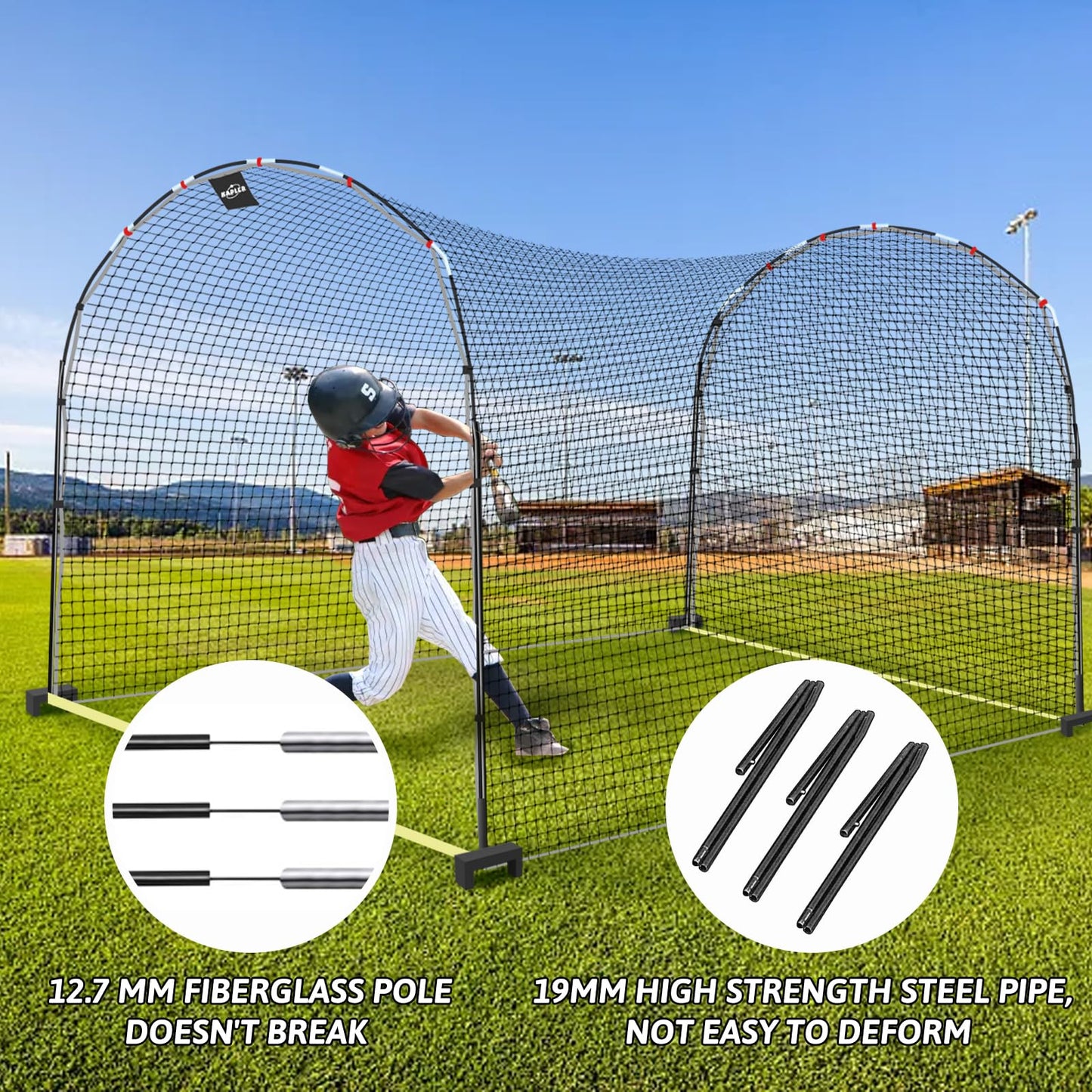 Kapler Baseball Batting Cage Net - 13ft x 10ft x 8ft Secure Steel Frame and Heavy Duty 4 Ground Stakes - Solo or Team Training for Backyard Field Outdoor Indoor Use