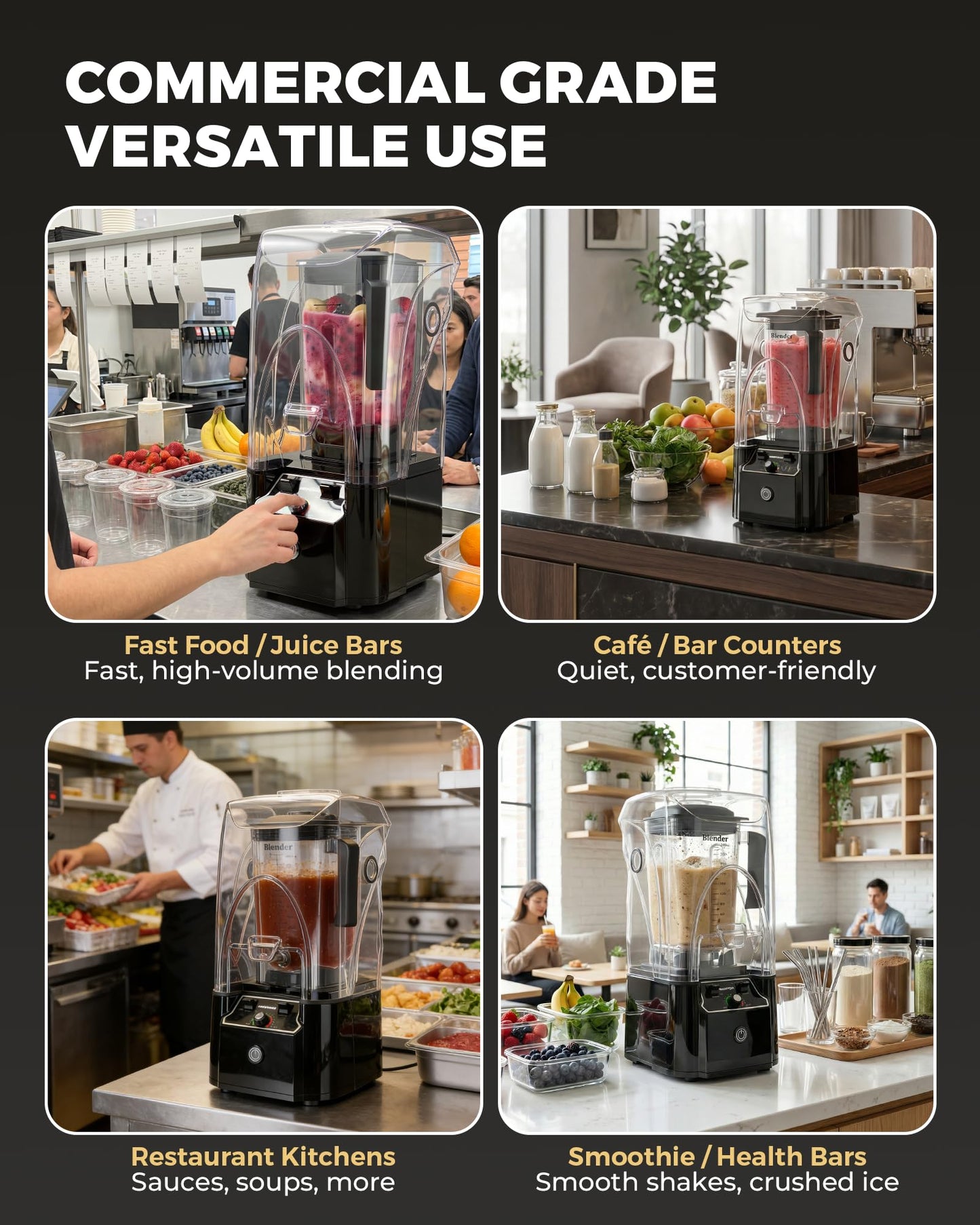 WantJoin Professional Commercial Blender With Shield Quiet Sound Enclosure 2200W Industries Strong and Quiet Professional-Grade Power, Self-Cleaning, Black
