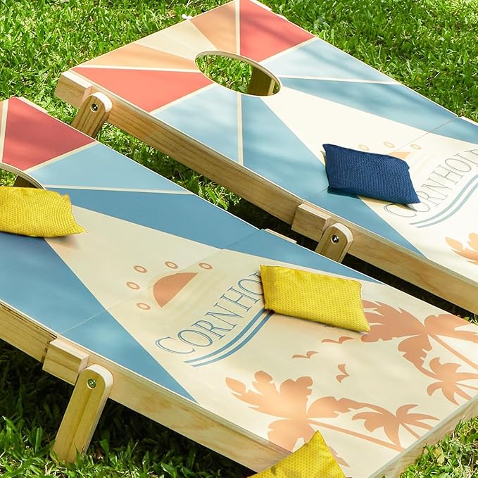 Cornhole and Tic Tac Toe 2 in 1 Game, 3x2 Feet Portable Cornhole Board Set of 2, Outdoor Yard Games for Adults and Family, Solid Wooden Cornhole with 10 Bean Bags