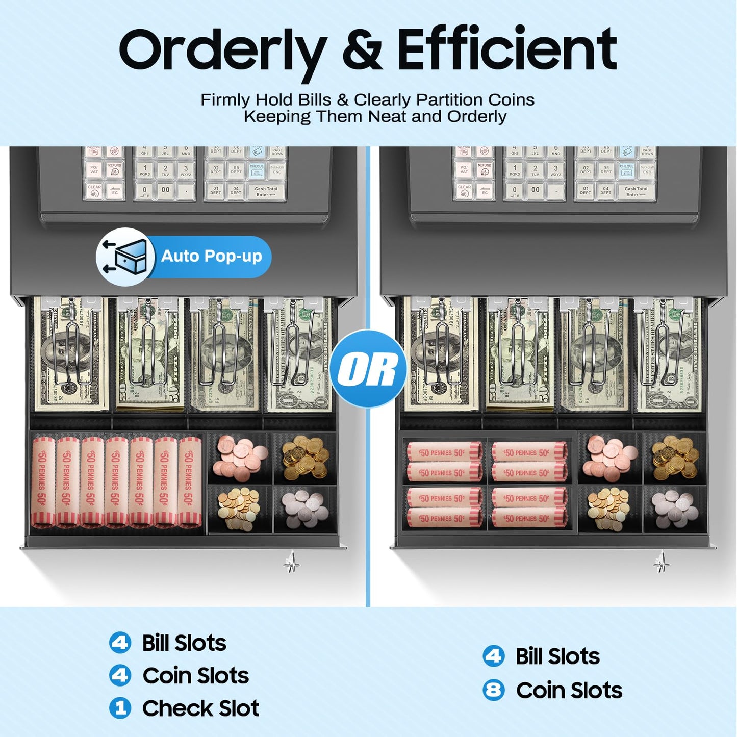 Cash Register for Small Businesses, 39 Keys Cash Management System with Drawer Box & 8-Character LED, Electronic Cash Register for Retail, Restaurant, Supermarket