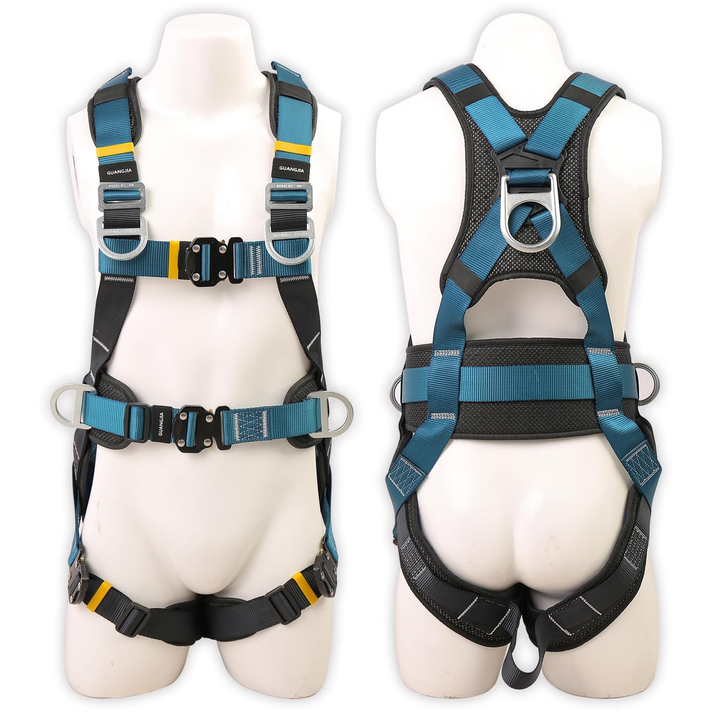 DIJJIG Full Body Protection Safety Harness 5pt Adjustment Safe Comfortable Construction Positioning Extra LongThick Leg Back Padded Push Button Quick Lock Buckle OSHA/ANSI compliant