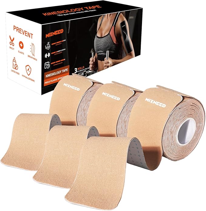 Precut Kinesiology Tape - 60 Strips (3 Rolls) | Waterproof Kinesiology Tape for Muscle & Joint Support, Athletic Knees, Shoulders, Back Pain Relief | Sport Tape for Weightlifting, Running