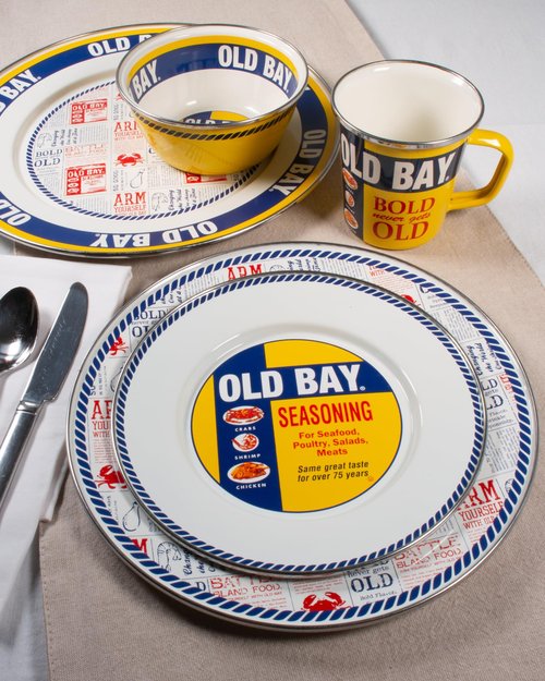 Golden Rabbit Enamelware Salad Bowls, 24 ounce, Old Bay, Set of 4