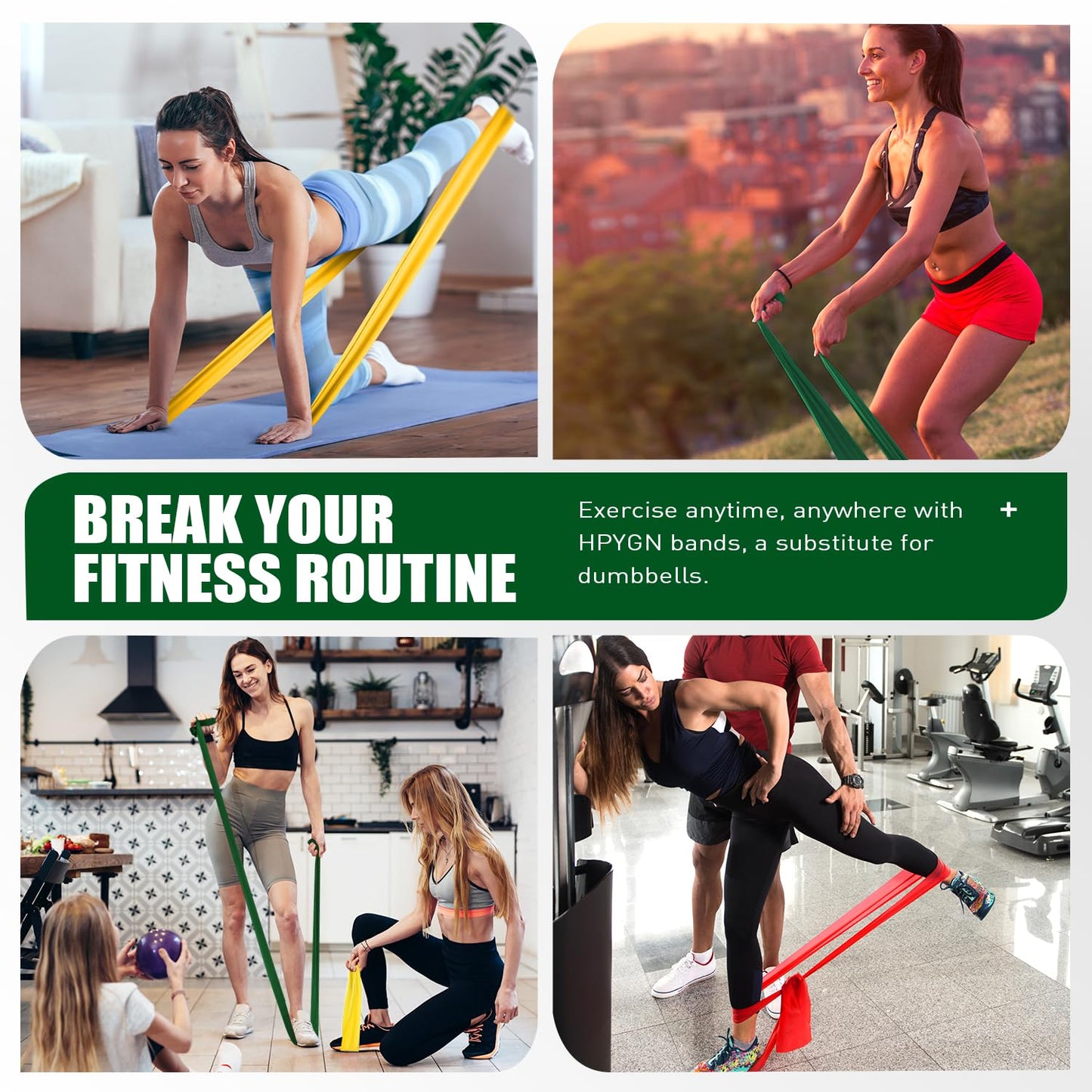 HPYGN Resistance Bands, Exercise Bands Set, Yoga Bands for Physical Therapy, Yoga, Pilates, Rehab, Fitness, Strength Training, Professional Non-Latex Elastic Bands for Home Gym