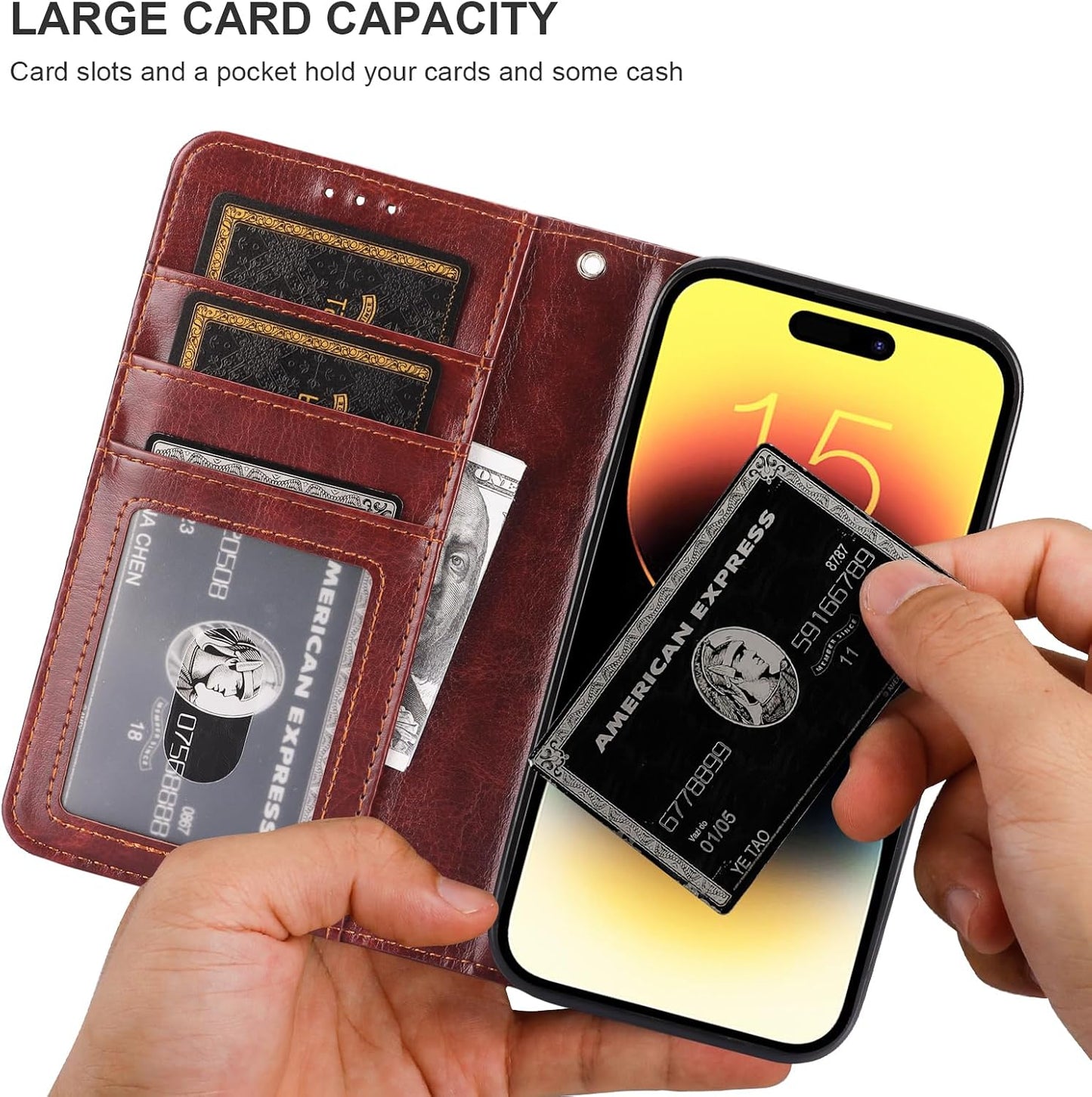 Bocasal 15 6.1 Inch for iPhone Wallet Case Compatible with MagSafe Wireless Charging, RFID Blocking Magnetic Leather