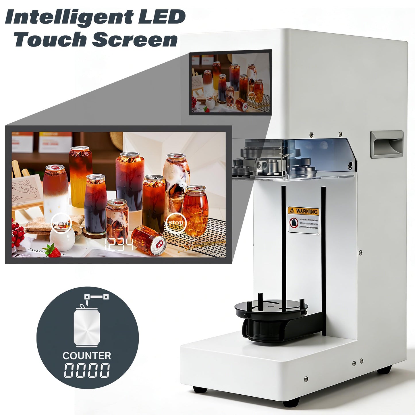 Fully Automatic Soda Can Sealer Machine, Pro Commercial Can Sealing Canning Machine, LED Touch Screen & Counter, for Aluminum/Plastic/Paper Cans/Cups, 1.2”-3.9” Dia. Lid, 1.2”-7.9” Height