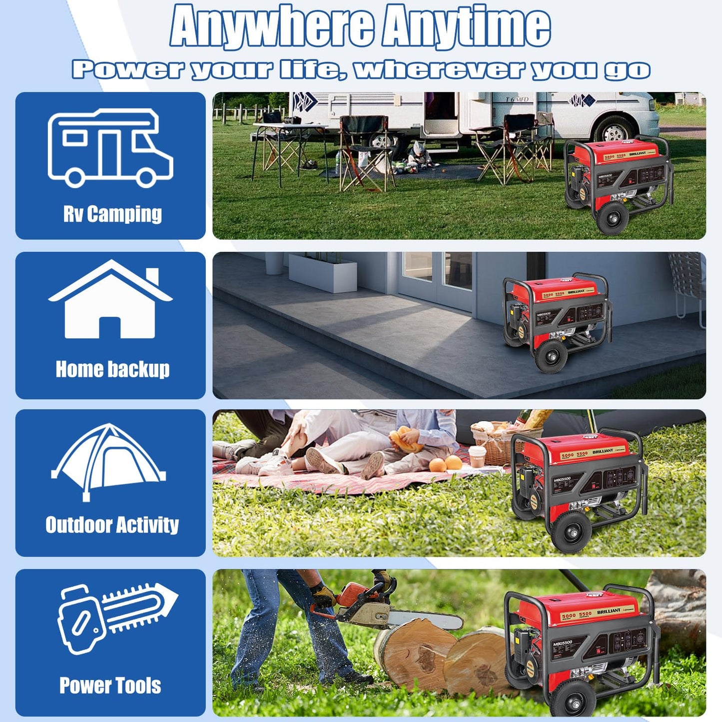 TOOLCY 5500W Gas Powered Generator – High-Performance Gas Generator with AVR, Steel Frame for Backup Power, Jobsite & Outdoor Use, 120V/240V 60Hz, Recoil Start, Not for Sale in California