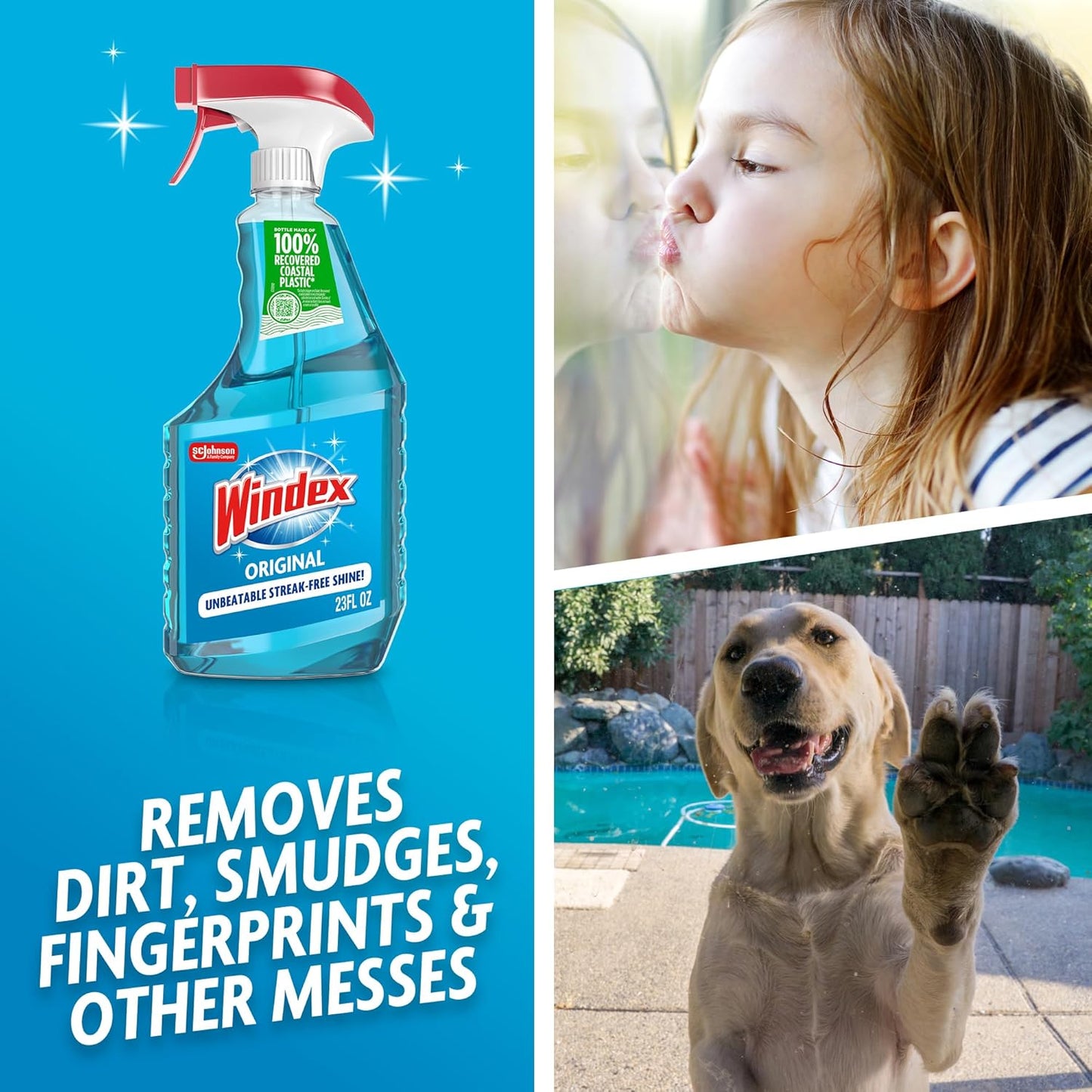 Windex Glass & Window Cleaner Refill - Eco-Friendly 100% Recycled Plastic, Original Blue Scent, 2L