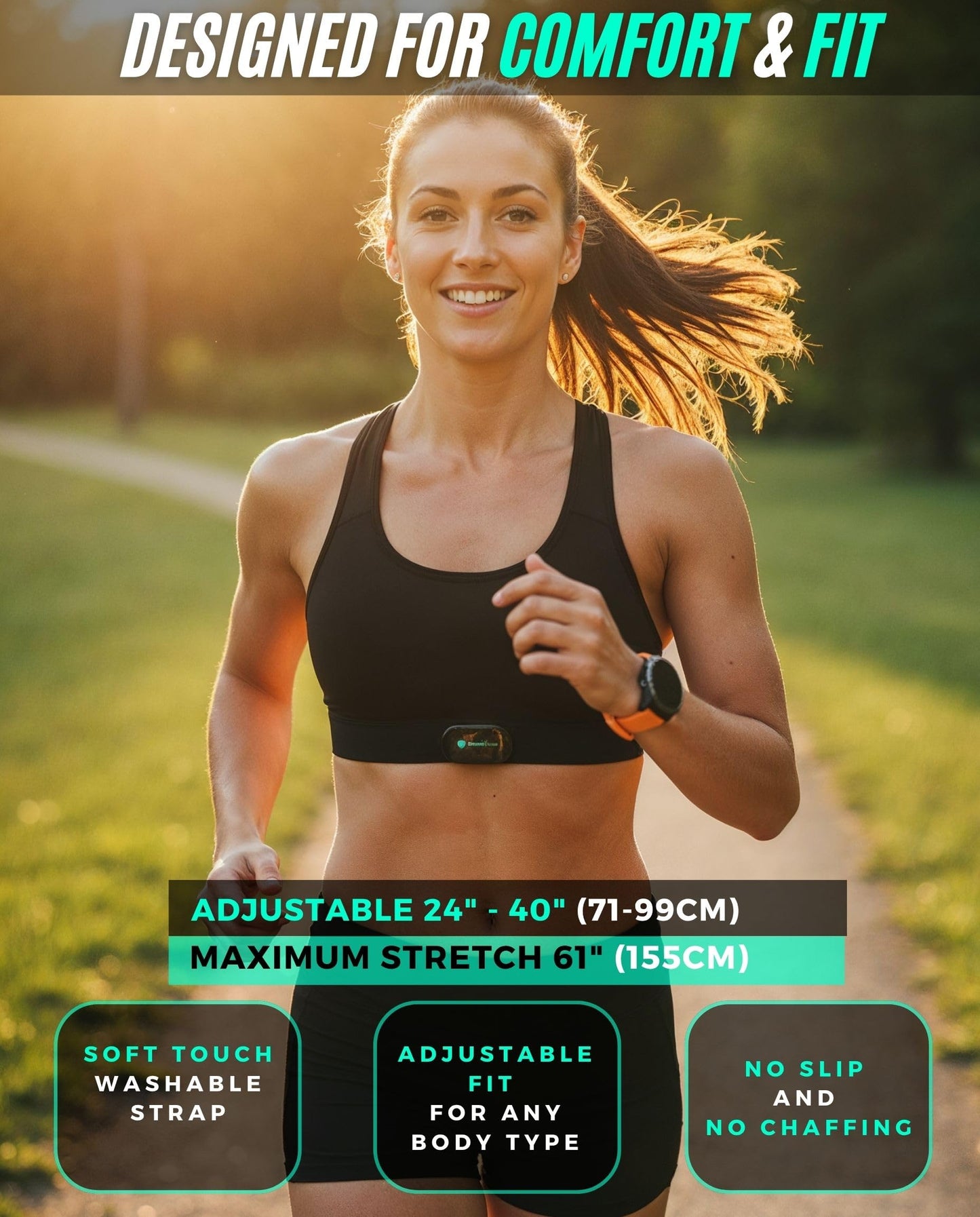 Powr Labs Bluetooth and ANT+ Heart Rate Monitor Chest Strap - All Day Comfort, Easy Connectivity - Compatible with Polar, Garmin, Peloton, Wahoo