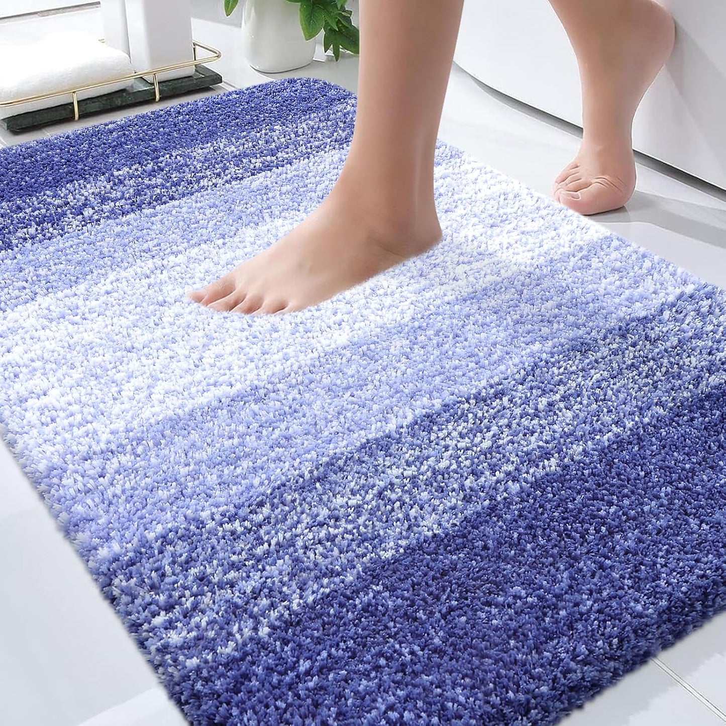 OLANLY Bathroom Rugs - Extra Soft Absorbent Microfiber Mat 34x21 | Quick Dry, Rubber Backing, Blue-Violet