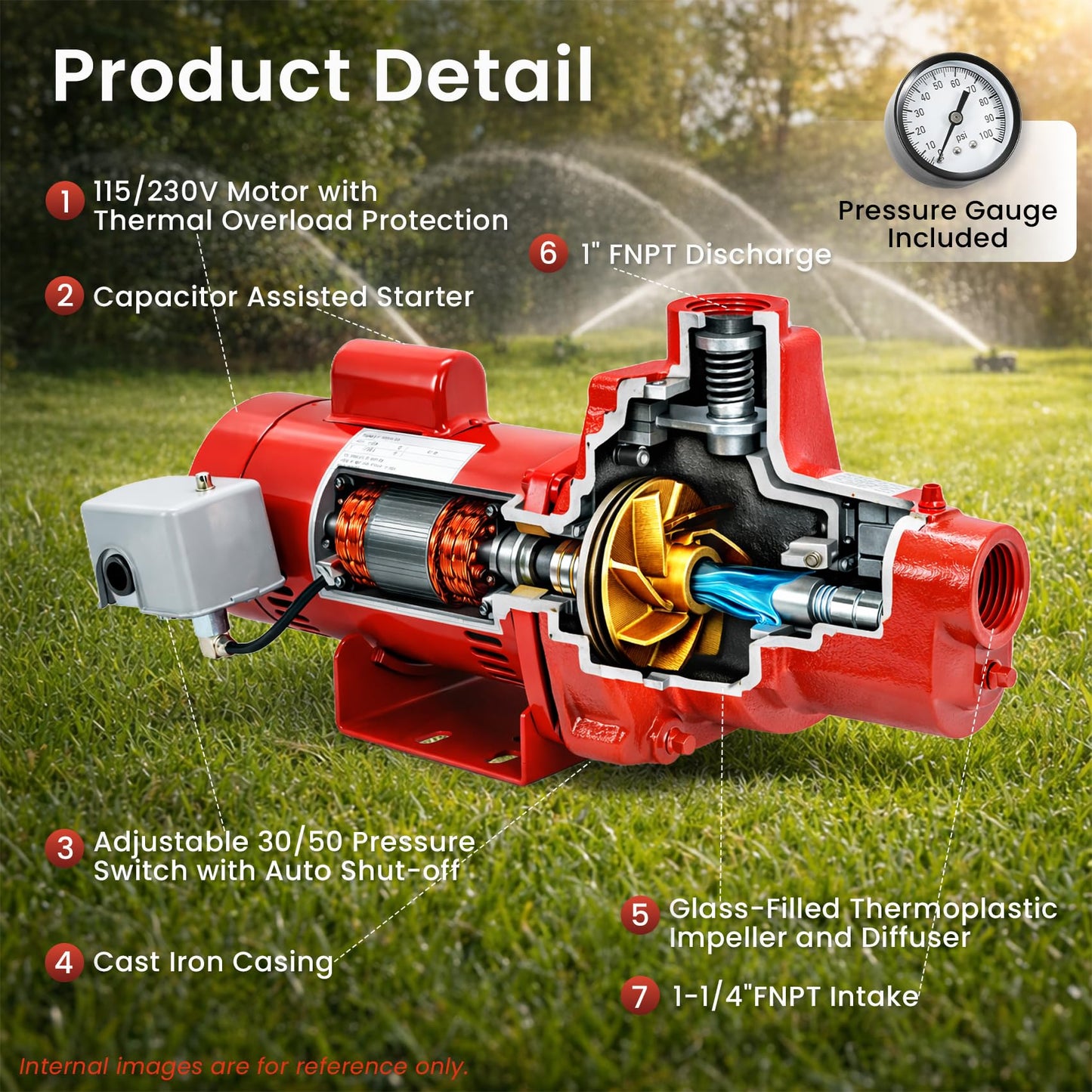 602208 Cast Iron Shallow Well Jet Pump, 1 HP 23 GPM 115/230V Dual Voltage, RJS-100-PREM Shallow Well Jet Pump for Home, Irrigation & Agriculture