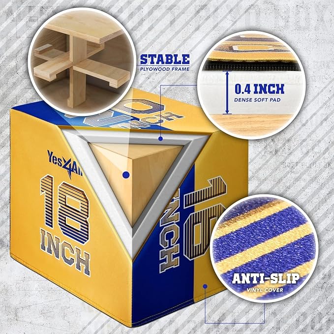 Yes4All 3-in-1 Soft-Padded Plyo Box With Wooden Core, Non-Slip Multi-Use Cushioned Plyometric Jump Box with Vinyl Cover for Jumping, Conditioning, Strength Training