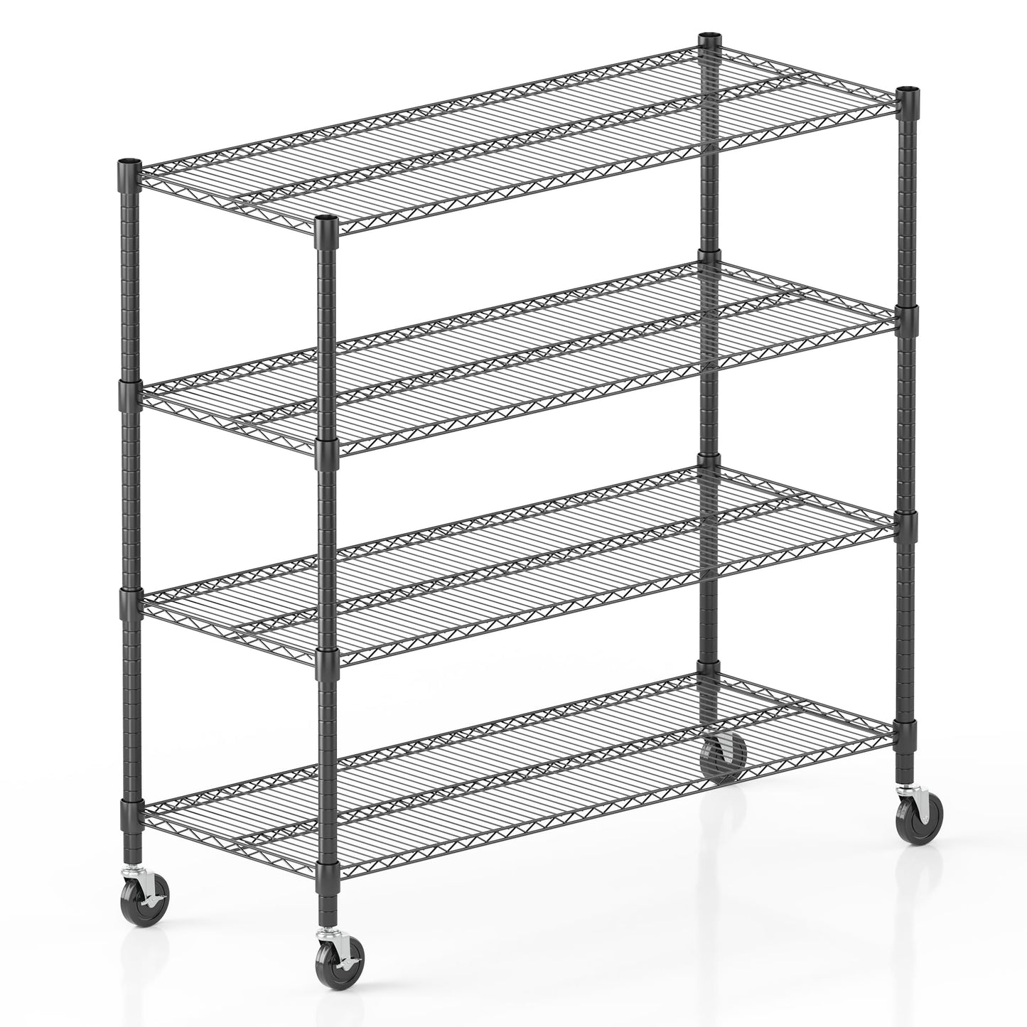 Homdox Heavy Duty Metal Shelves for Storage, 4 Tier Storage Racks and Shelving, Commercial Adjustable Wire Shelving Unit on Wheels, Garage Rack Pantry Shelves Kitchen Shelving, 18"x48"x72", Black