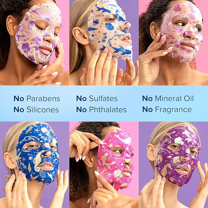 MAREE Collagen Facial Mask with Hyaluronic Acid ??Sheet Face Mask Skincare ??Centella Asiatica, Green & Red Algae Extract ??Hydrating Facemask For Women Skin Care ??Mascarillas Para La Cara ??12 Count