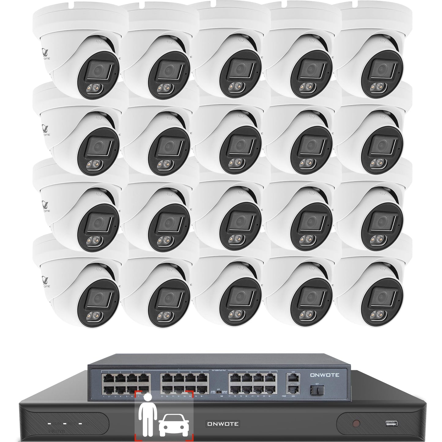 ONWOTE 32 Channel Security Camera System, AcuSearch, AI Detection, Smart Color Night, 20x 5MP PoE IP Cameras, 32CH 6K 4K Commercial NVR for Business, 4 HDD Ports Support 40TB (No Hard Drive Included)