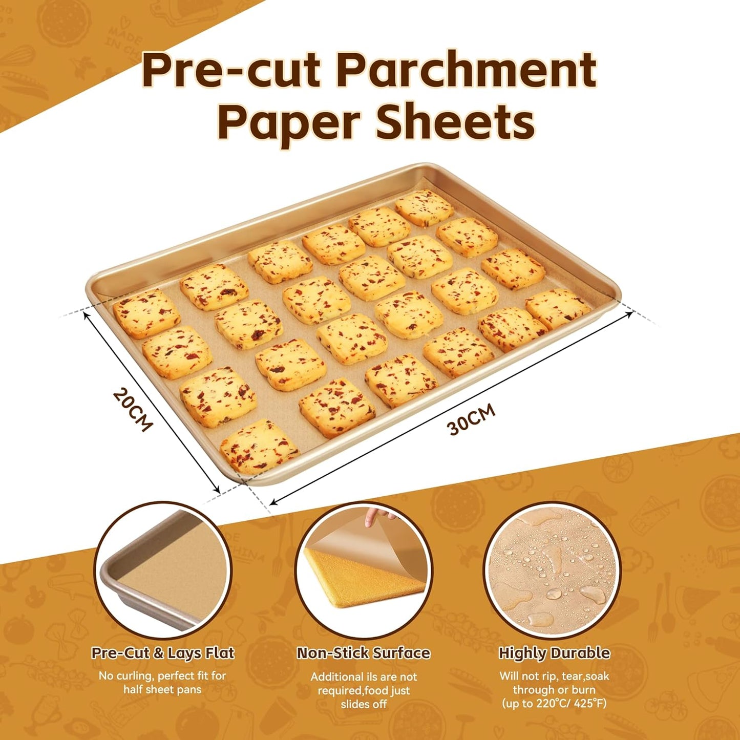 Skiennix Unbleached Parchment Paper Baking Sheets - 100 Pcs Precut Non-Stick 8x12 Inch for Baking & Cooking