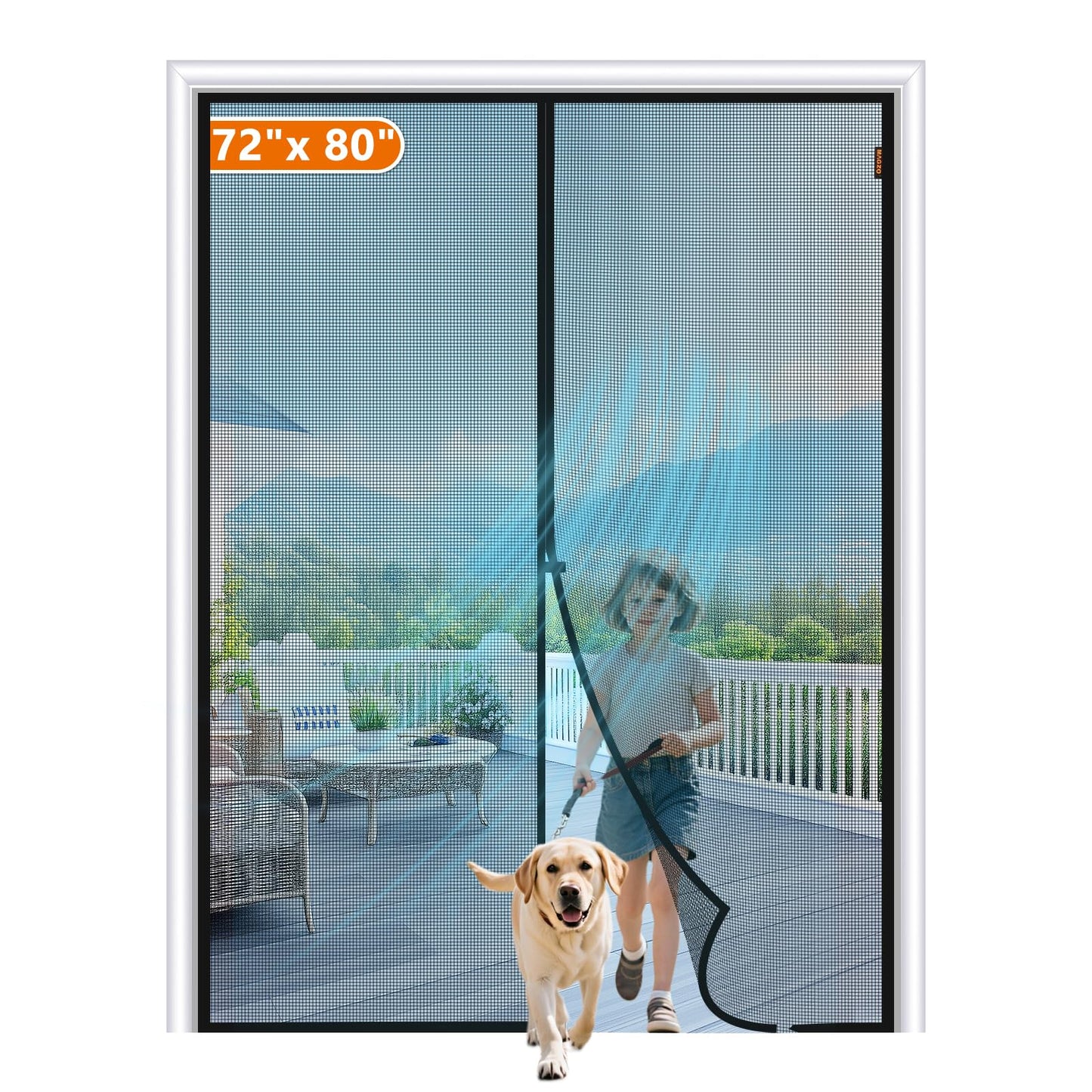 MAGZO Magnetic Screen Door Fit Door Size 72 x 80 Inch, Screen Size 74" x 81" French Door Screen with Full Frame Hook&Loop Black