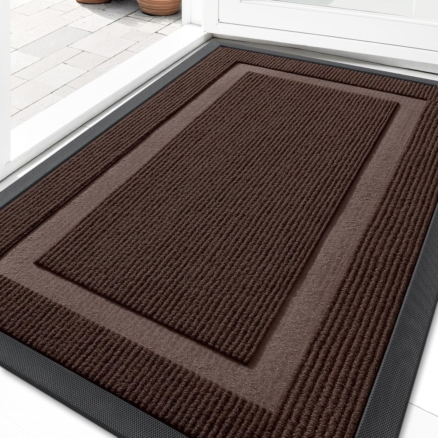 OLANLY Waterproof Front Door Mat - All-Season Indoor/Outdoor Doormat, Easy Clean, 35x23, Dark Brown