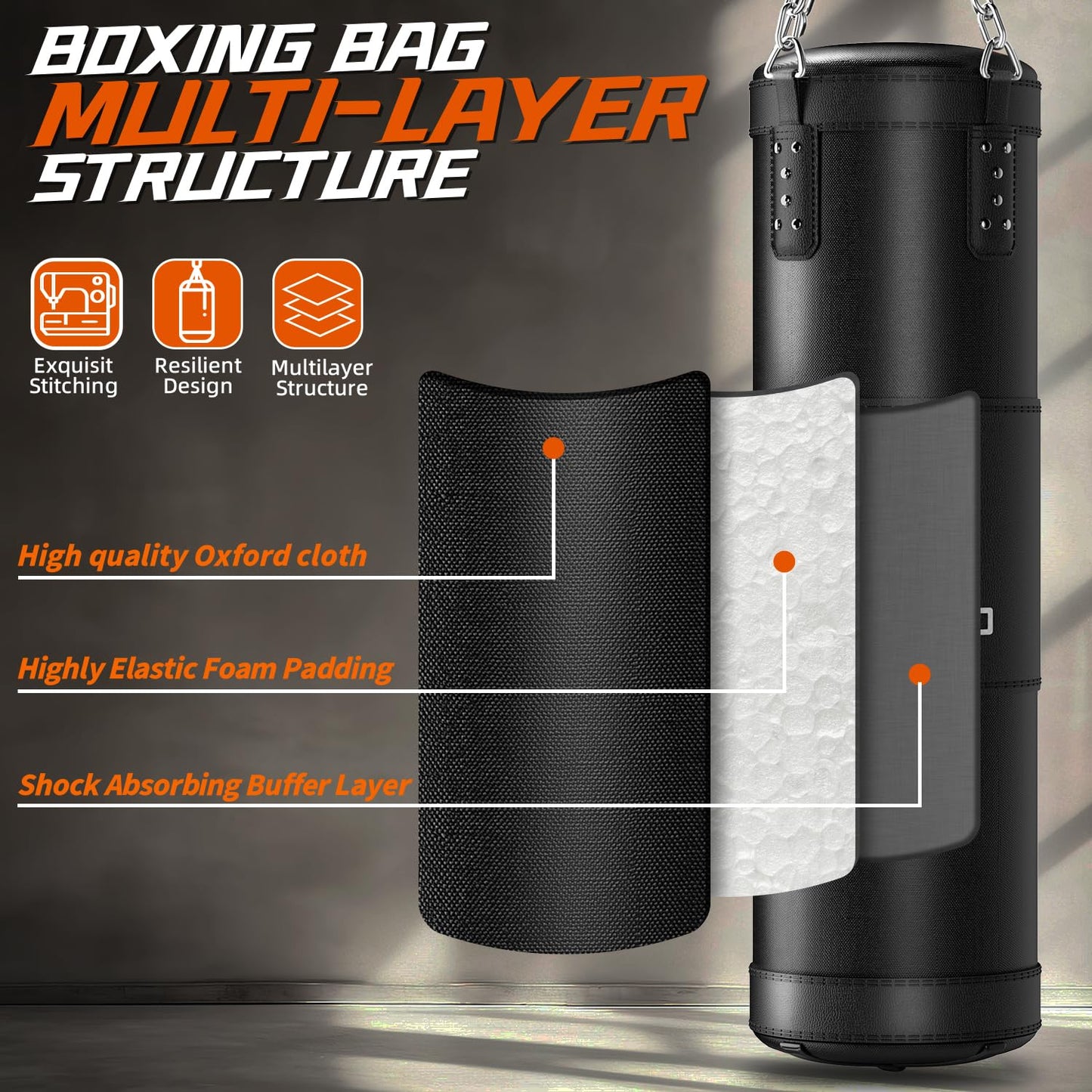 ASBRAVO Punching Bag for Adults, 4ft Heavy Boxing Bag Set with 12 OZ Gloves for MMA Karate Kickboxing Boxing Home Gym Training - Unfilled