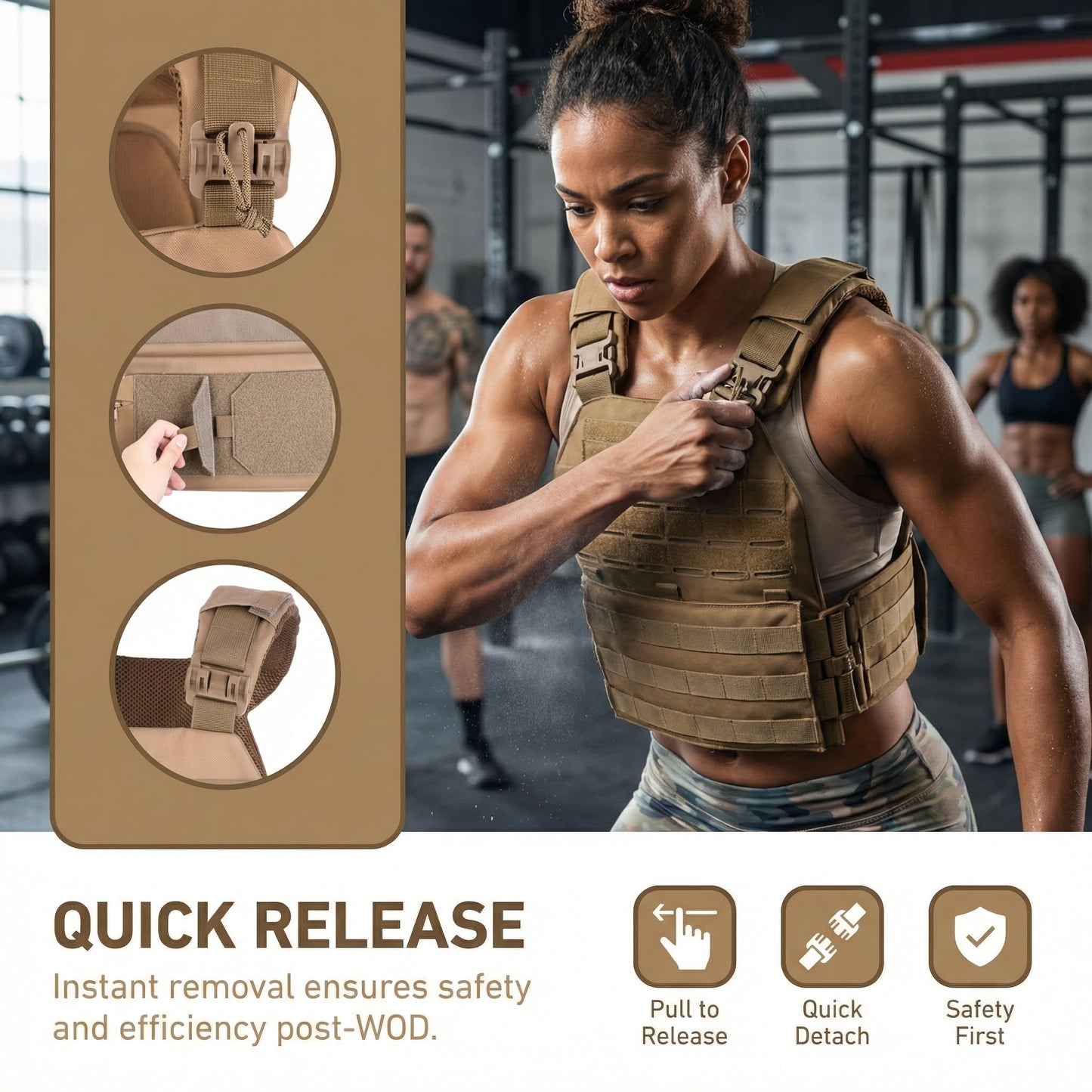 Tactical Weighted Vest for Men & Women, Adjustable Strength and Endurance Workout Vest with MOLLE Panel, Padded Shoulder Straps, Breathable Mesh, Quick Release Buckles for Running, Rucking, Training, Fitness (Coyote)