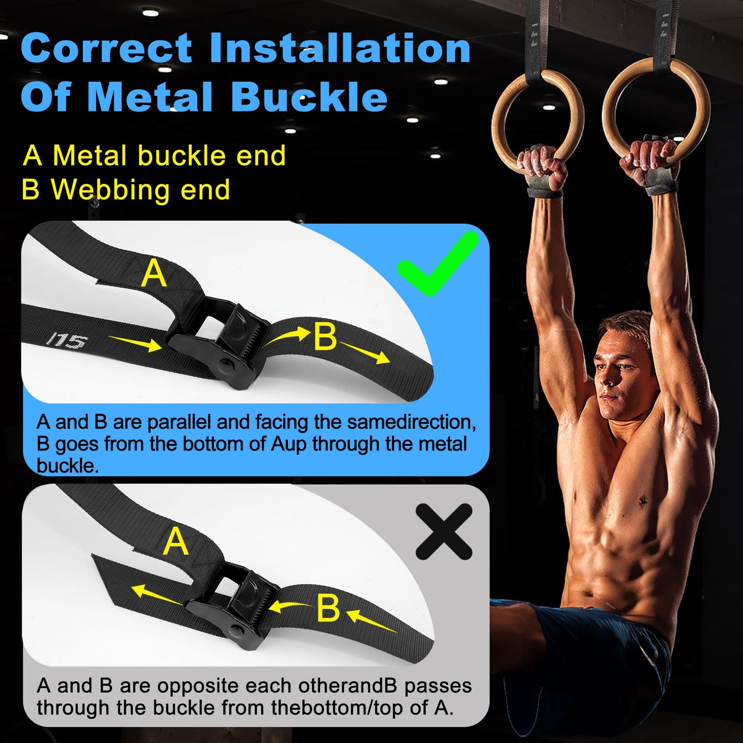 ZILLEEN Wooden 1.25“ Gymnastics Rings Olympic Rings with Adjustable Straps for Pull Up Bar Exercise Men Gym Kids