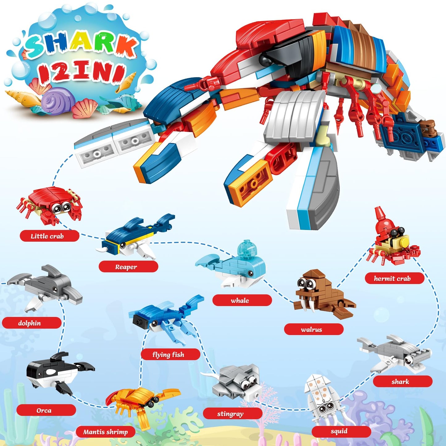 PEACEJOUNEY 24-piece Valentine's Day Gift Set, Ocean Life Building Blocks, Suitable for Boys and Girls - Valentine's Day Party Gifts, Classroom Exchange Gifts, School Reward Items