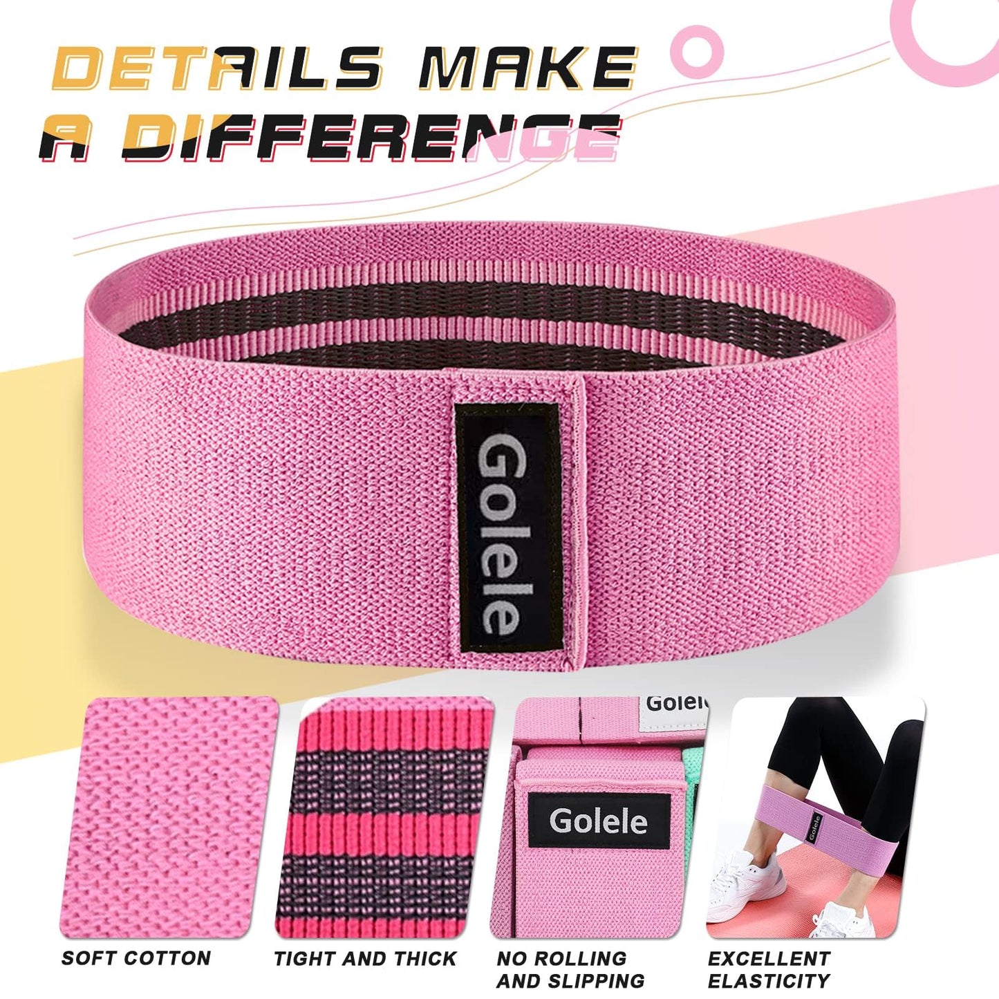 GOLELE Resistance Bands for Working Out 3 Booty Bands- Light Medium Heavy Fabric Exercise Bands for Home Gym, Full Body Workouts, Legs, Hip, Glutes, Arms, Yoga, Latex Fitness Bands for Women and Men