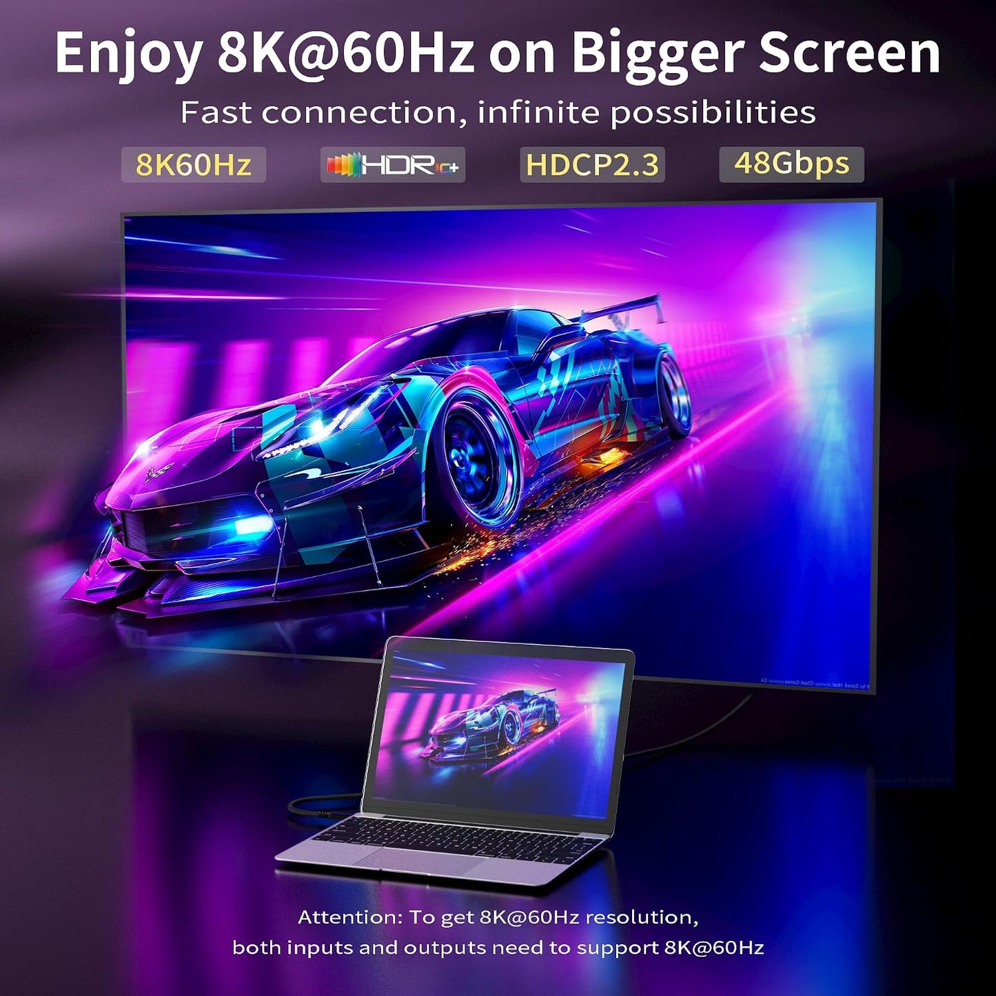 2.1 10Ft (8K@60Hz,4K@144Hz,2K@240Hz) 3/4/5 2.3 HDR10, 48Gbps S22, USB C to HDMI Cable [Thunderbolt Compatible] Supports