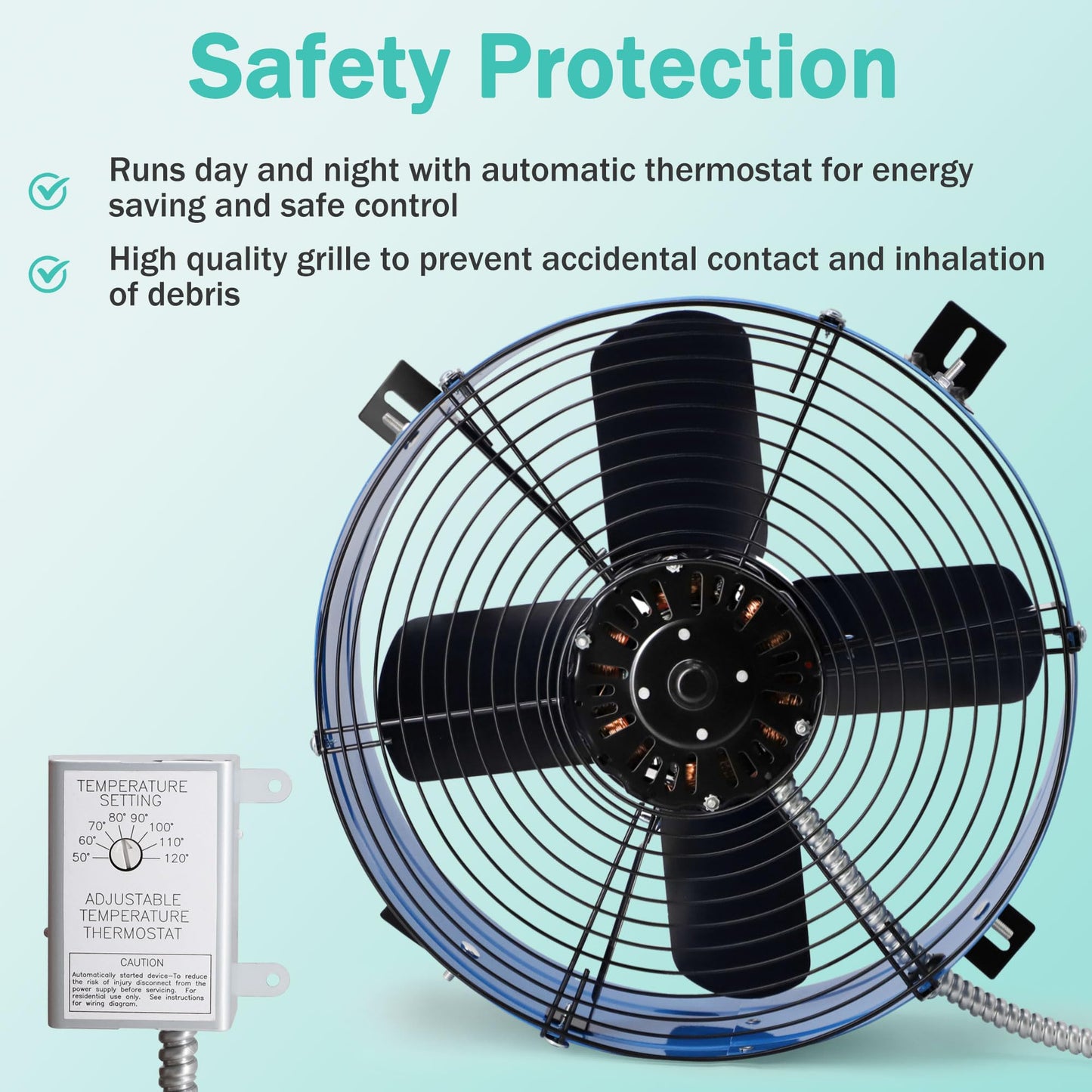 Hipoilk Gable Mount Attic Fan with Adjustable Thermostat, 15 Inch Exhaust Fan for Attic, Garage, Shed, Shop Ventilation, 1600 CFM, 1050 RPM, 2400 SQF Coverage Area