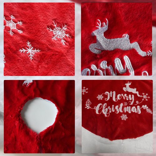 48 Inch Christmas Tree Plush Skirt,Faux Fur Christmas Tree Skirt with Snowflakes,Christmas Decorations Tree Base Skirt for Xmas Tree Decoration,Holiday Home Party Decor