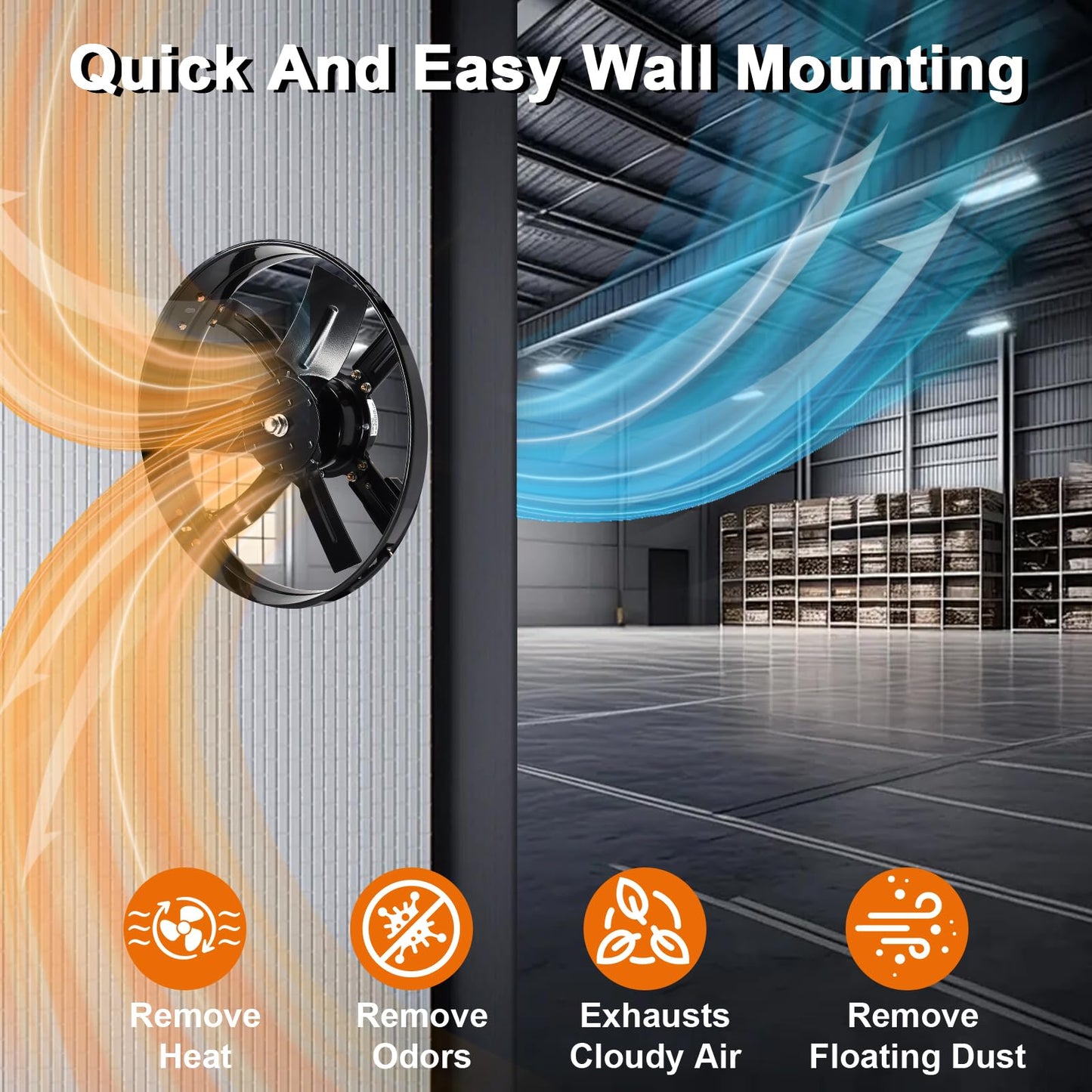 Hiorucet 20 Inch Wall Mounted Attic Gable Vent Fan with Adjustable Temperature Thermostat Control, 60HZ, 115V, 1080R/min, 148W, Gable Mount Vent Attic Fan with Pure Copper Motor, High Speed Low Noise