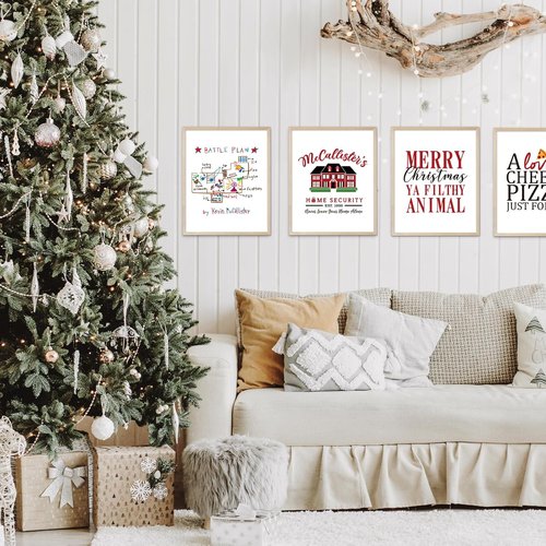 Home Alone Christmas Decorations - Set of 6 Funny Holiday Posters | Unframed 8x10 Art Prints for Bathroom & Bedroom Decor