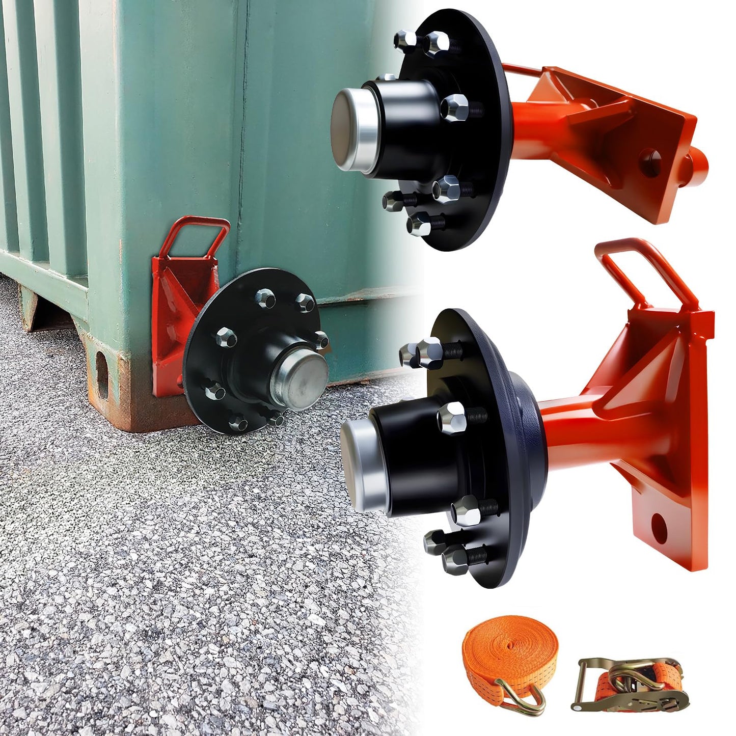 LAJIAOZ Upgrade 8 Lug Shipping Container Wheels Kit Heavy Duty Axle Dolly, Move 20ft 40ft Containers 8800LBS Capacity, Portable Container Mover for Farms Warehouses Construction Yards(2Pcs, Red)