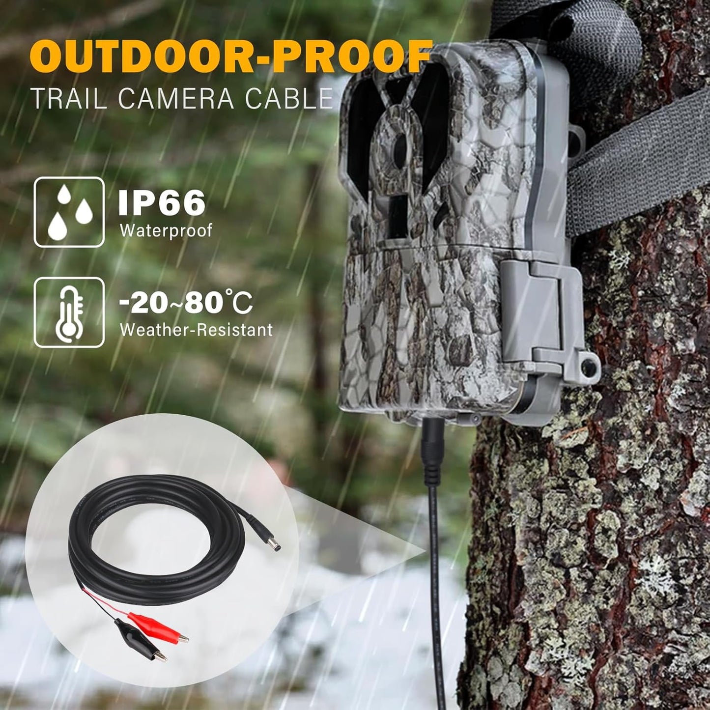 KSK 79-inch (2 Pack Clips,5.5x2.1mm Trail Camera Power Cord with Alligator DC External Power Cable,Compatible