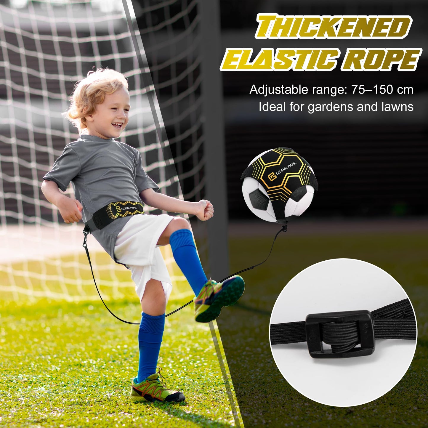 Soccer Trainer Adjustable Waist Belt - Football Training Equipment Aid for Ball Control, Passing & Shooting, Kick Throw Trainer Solo Practice Volleyball, Rugby for Kids Adults at Home (Black)