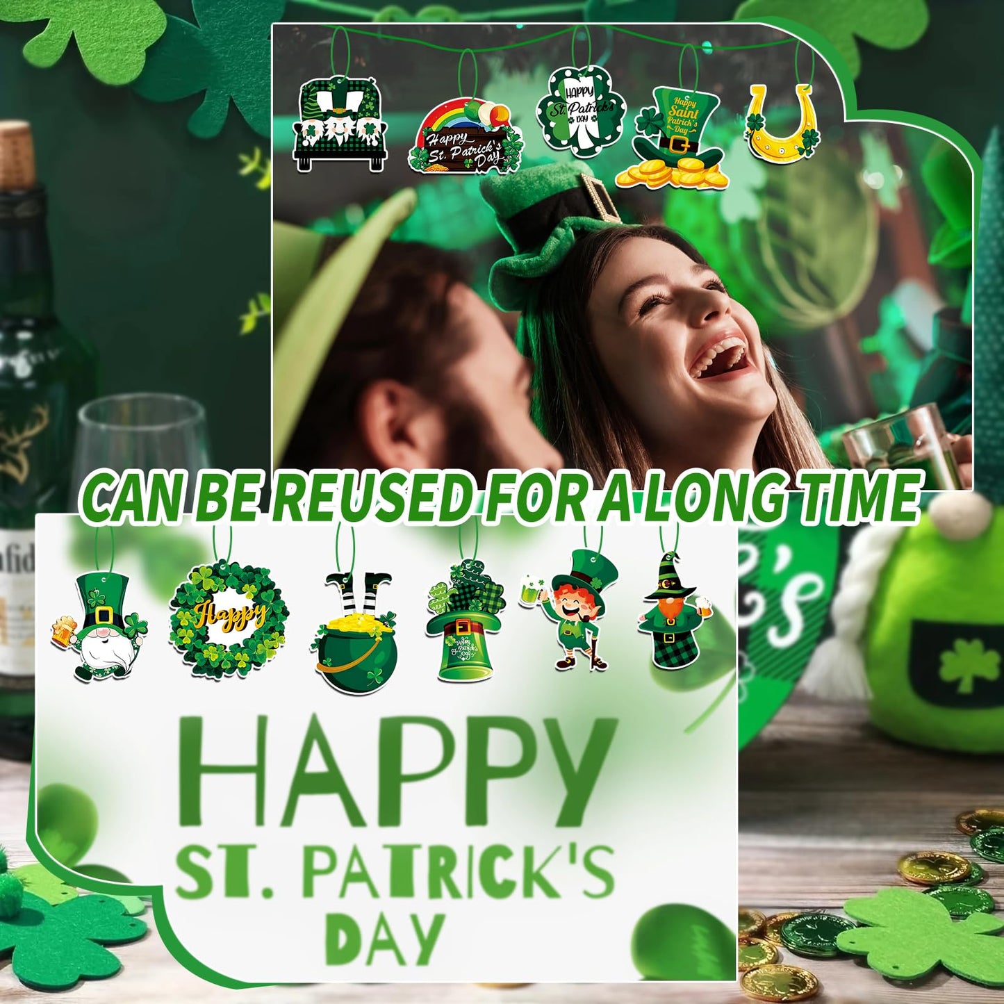 St. Patricks Day Decorations 36pcs Wooden Shamrock Ornaments, Spring Lucky Irish Day Tree Ornaments St Patrick's Day Home Party Hanging Decorations