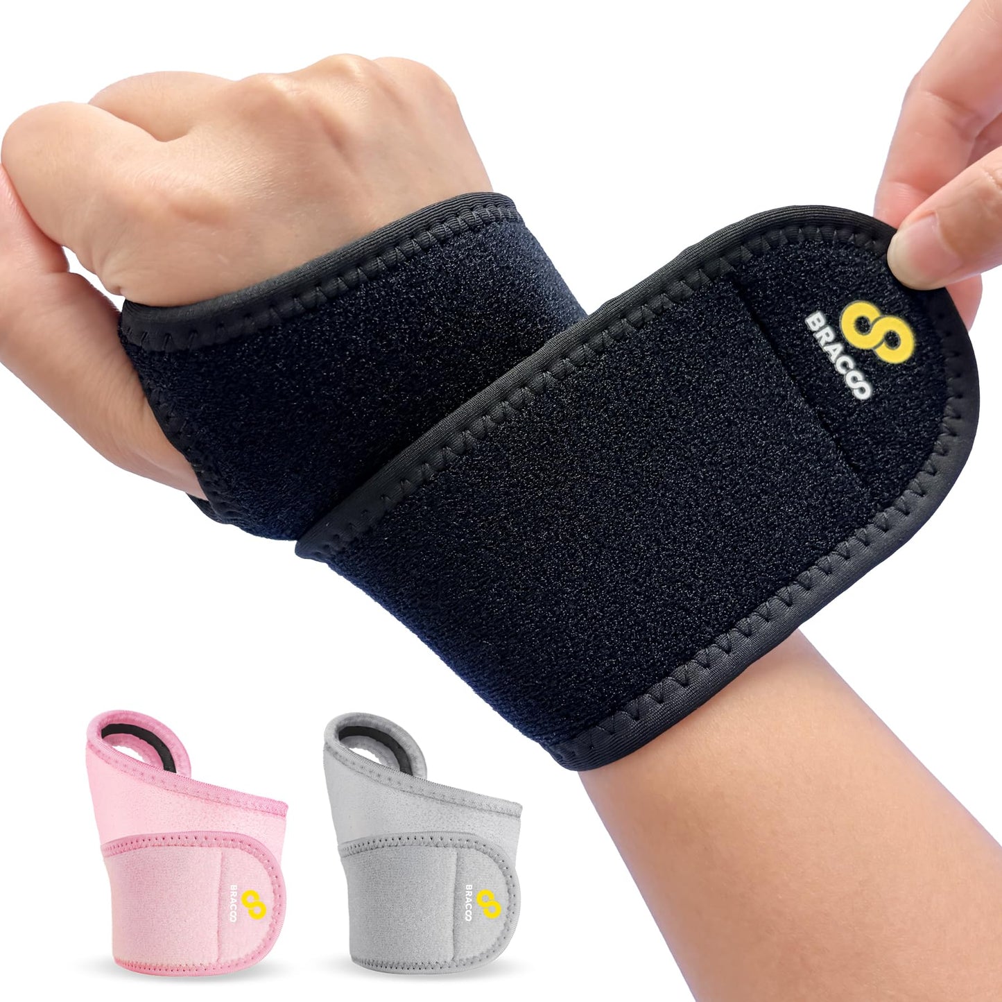 Bracoo Wrist Brace Compression Wrap – Adjustable Support Strap for Carpal Tunnel, Tendonitis, Arthritis, Pain Relief – Fitness & Weightlifting Wristband – Left or Right Hand – WS10