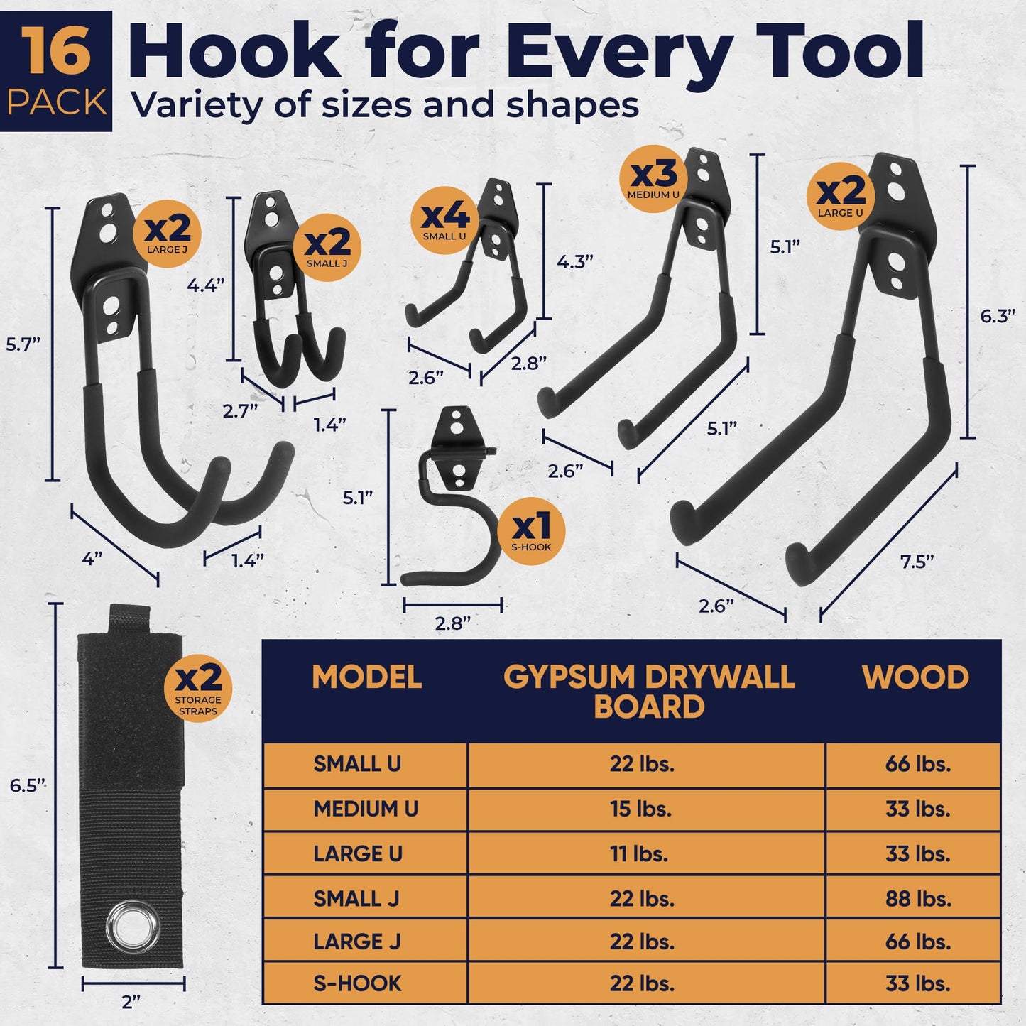 Moneek's Hardware 16 Pack Garage Storage Hook Anti-Slip Coating Heavy Duty Wall Mount Hooks for Hanging Bikes, Ladder, Garden Power Tools