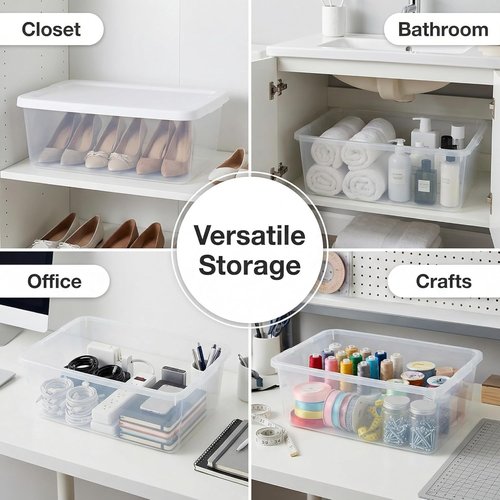 Clear Plastic Storage Boxes by 20-Pack | 6 Quart Stackable Bins for Closet, Kitchen & Office Organization