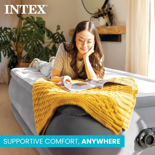 Intex Dura-Beam Deluxe Comfort-Plush Twin Air Mattress - Built-in Electric Pump - 13" Height - 300lb Capacity