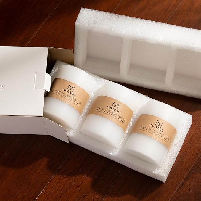 MOZEAL 3" x 6" Hand-Poured Unscented Candle,Dripless Pillar Candle Set of 3,Long Lasting Burning,Approx 120 Hours Burn Time,Rustic Country Style,for Wedding,Dinner,Christmas and Home Decor,Dark Gray