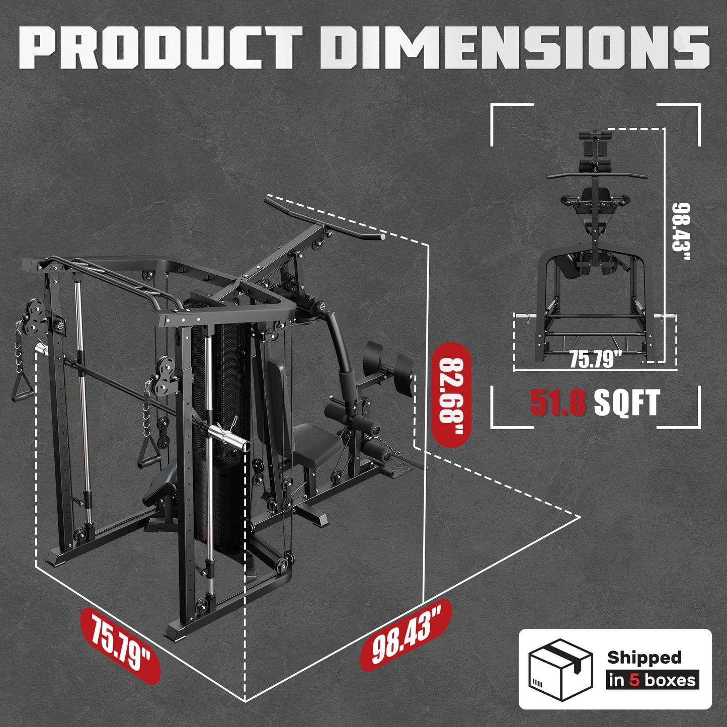 JELENS Home Gym System, 150LB Weight Stack Smith Machine with LAT Pull-Down & Leg Press, All-in-One Strength Training Equipment, Workout Station for Workout (Black, Classical Package)