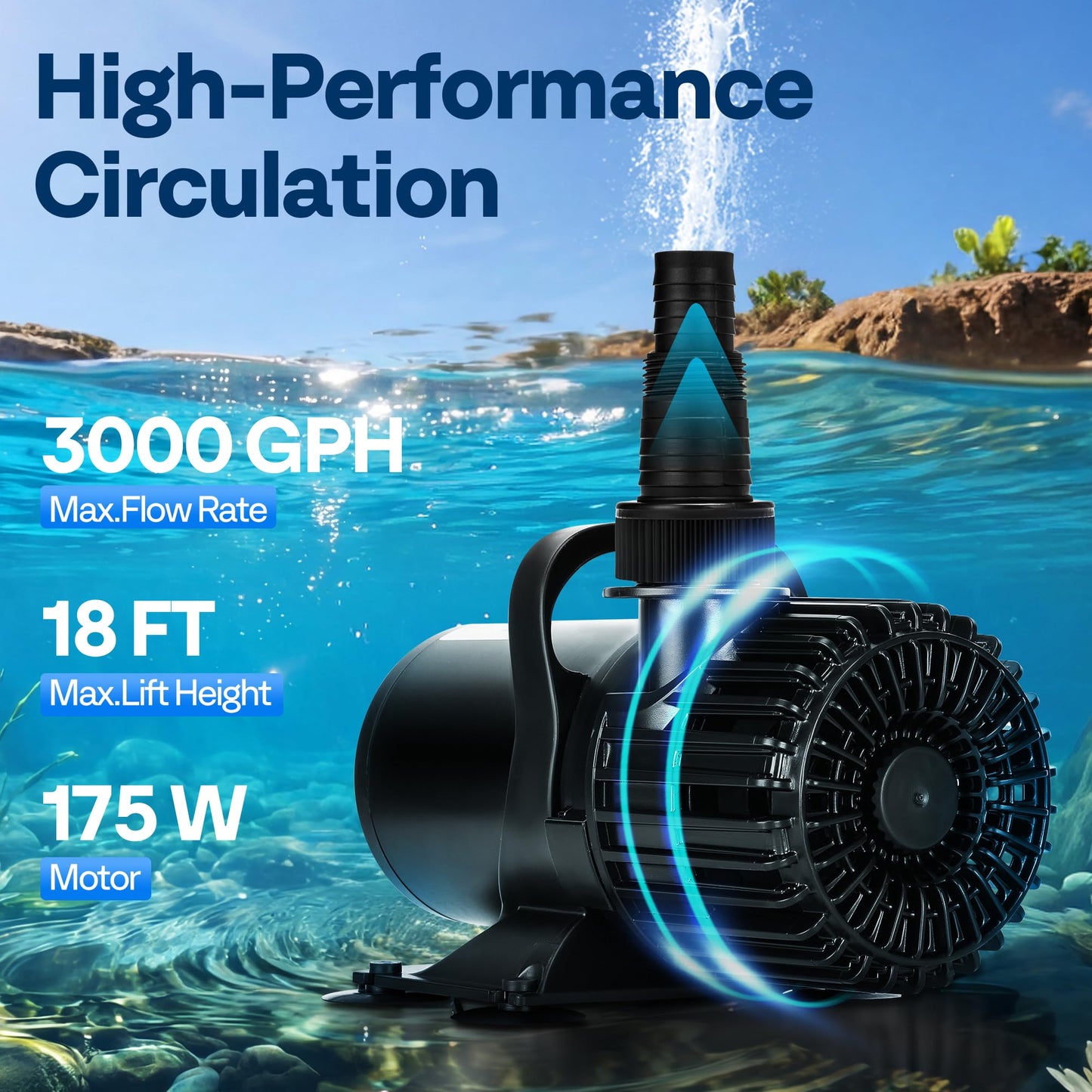 VIVOHOME Electric 175W 3000GPH Submersible Water Pump for Koi Pond Pool Waterfall Fountains Fish Tank and Aquarium